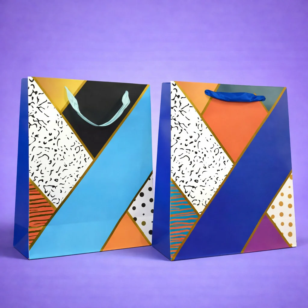 Multicolor Geometric Design Gift Paper Bag with Handle 1 Piece - Image 2