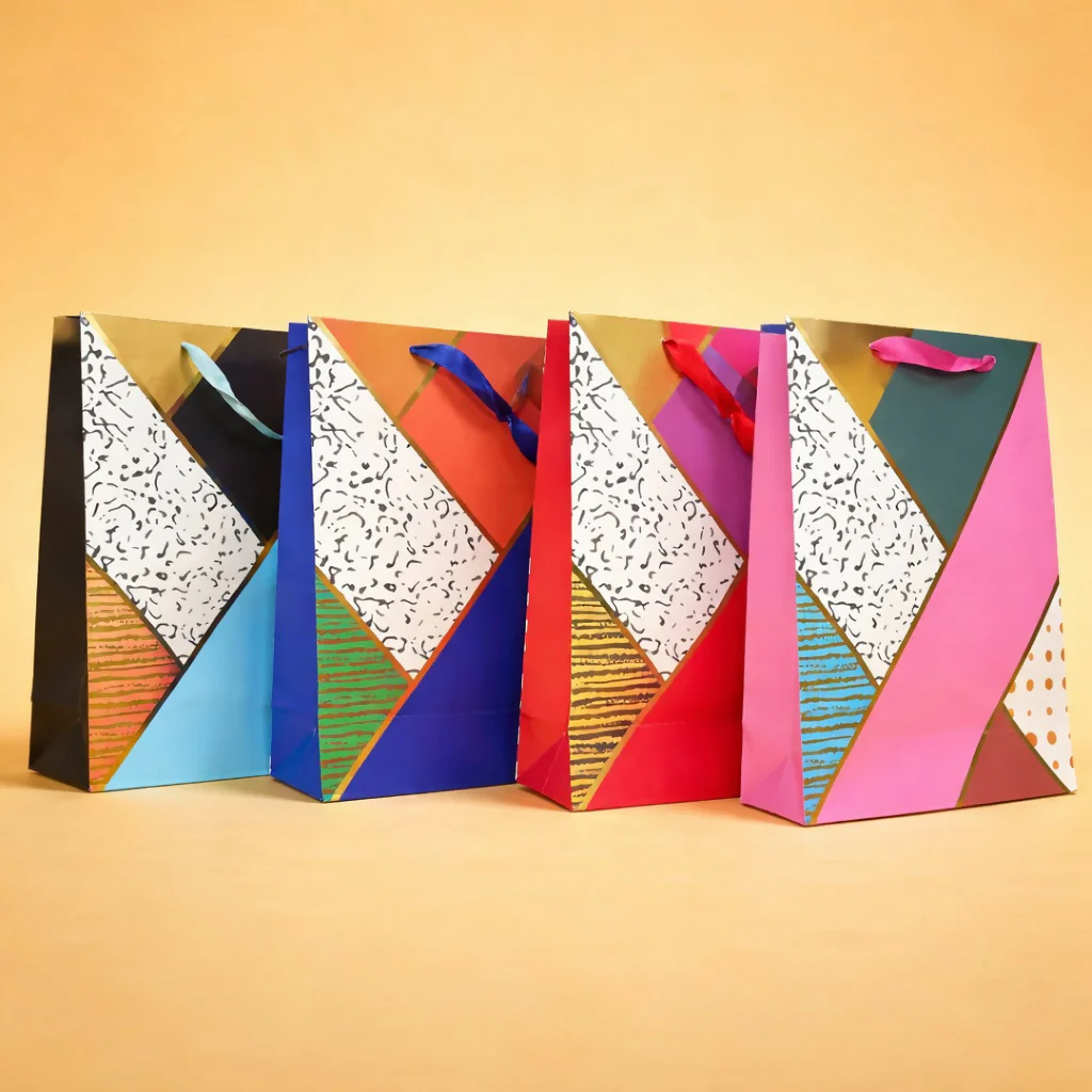 Multicolor Geometric Design Gift Paper Bag with Handle 1 Piece - Image 3