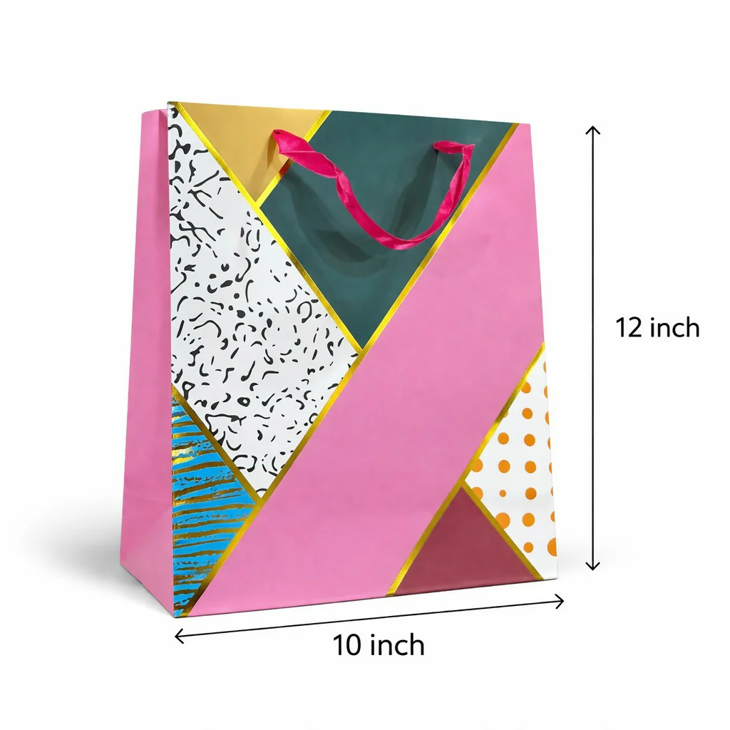 Multicolor Geometric Design Gift Paper Bag with Handle 1 Piece - Image 4