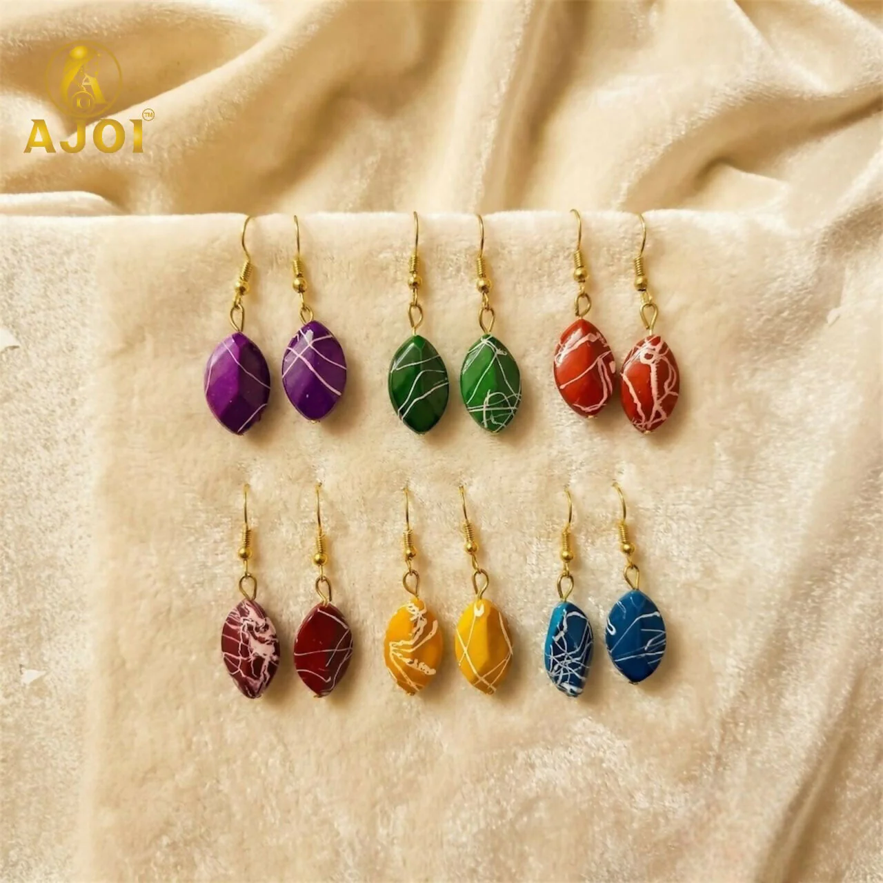 Multicolor Marble-Pattern Hanging Earrings for Women & Girls | Kati Earrings Pack of 6. - Image 3