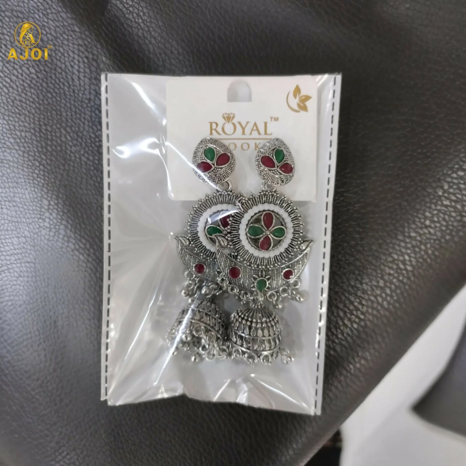 Multicolor Oxidized Silver Jhumka Earrings - Image 5