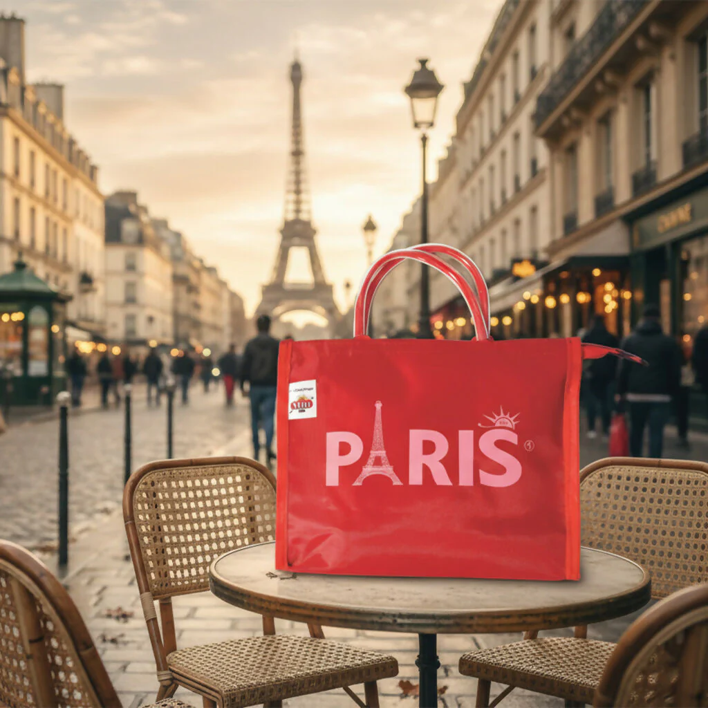 Multicolor Paris Reusable Shopping Bag with Eiffel Tower Print - Image 3