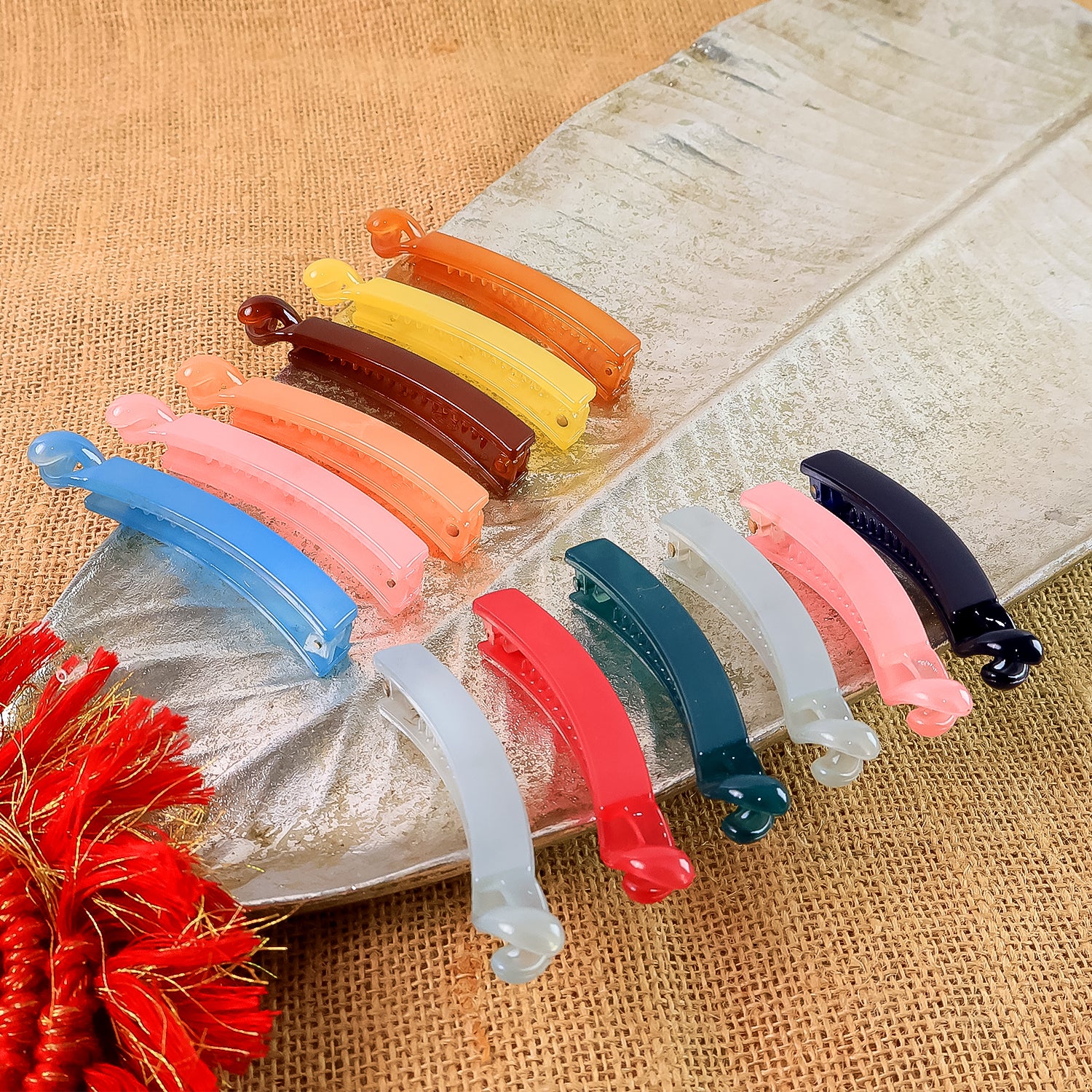 Multicolor Plastic Banana Hair Clips Set (12 Pc) - Image 3