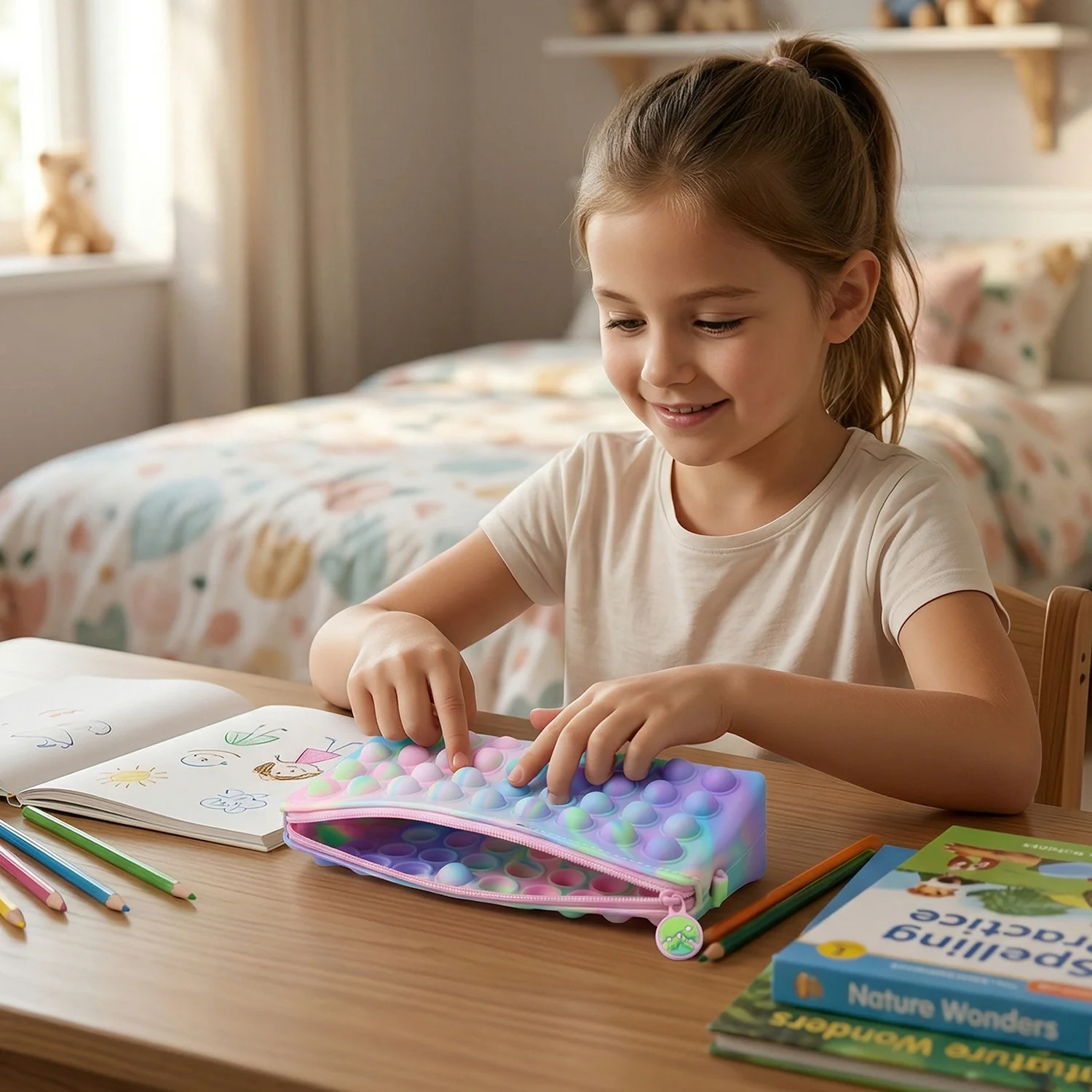 Multicolor Pop It Silicone Pencil Pouch for Kids (1 Pc, 21x10 Cm / Mix Color) - Image 5