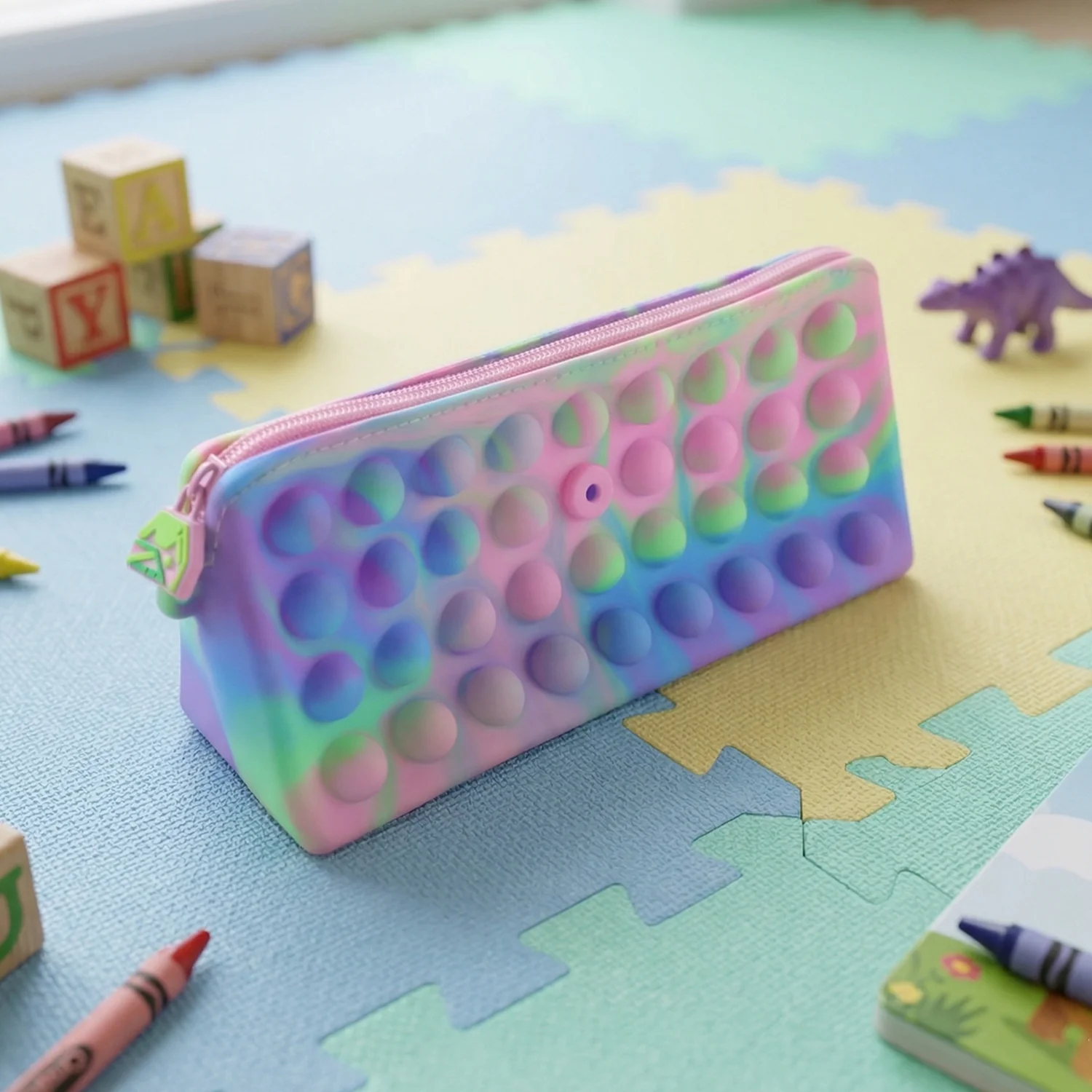Multicolor Pop It Silicone Pencil Pouch for Kids (1 Pc, 21x10 Cm / Mix Color) - Image 7
