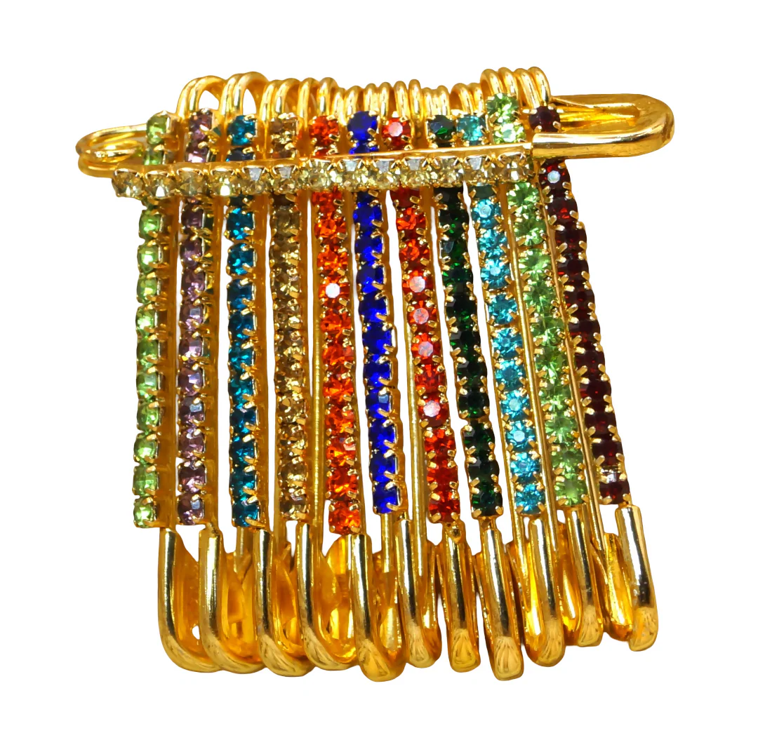 Multicolor Stone Gold Plated Saree Pin for Women & Girls - Image 2