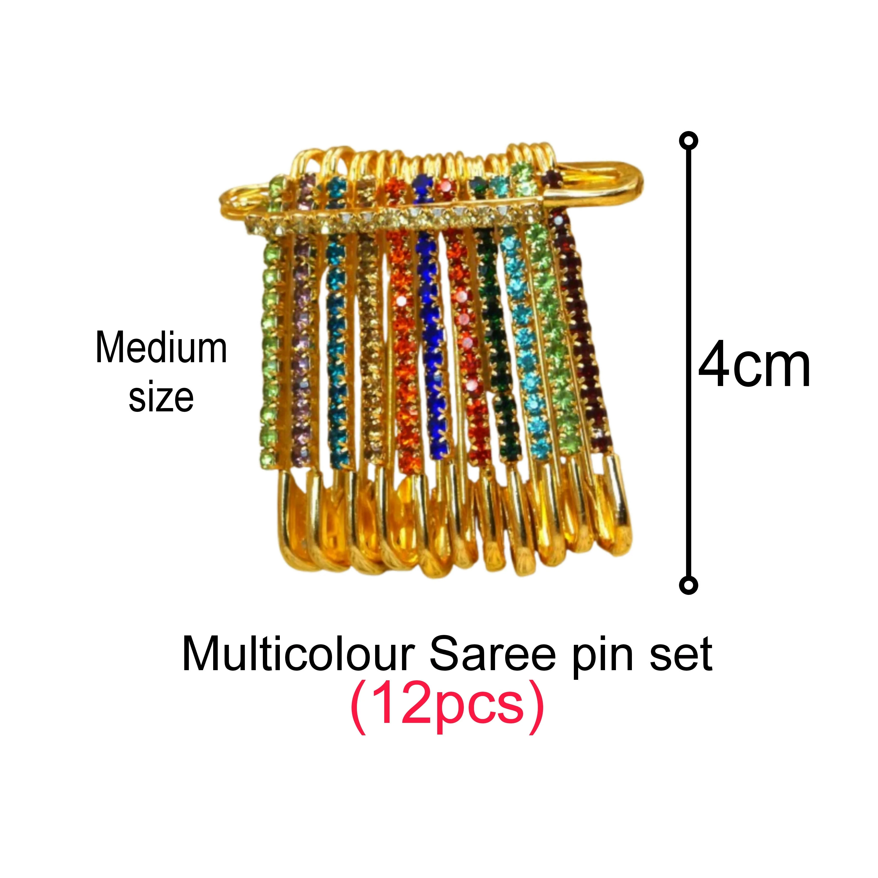Multicolor Stone Gold Plated Saree Pin for Women & Girls - Image 3