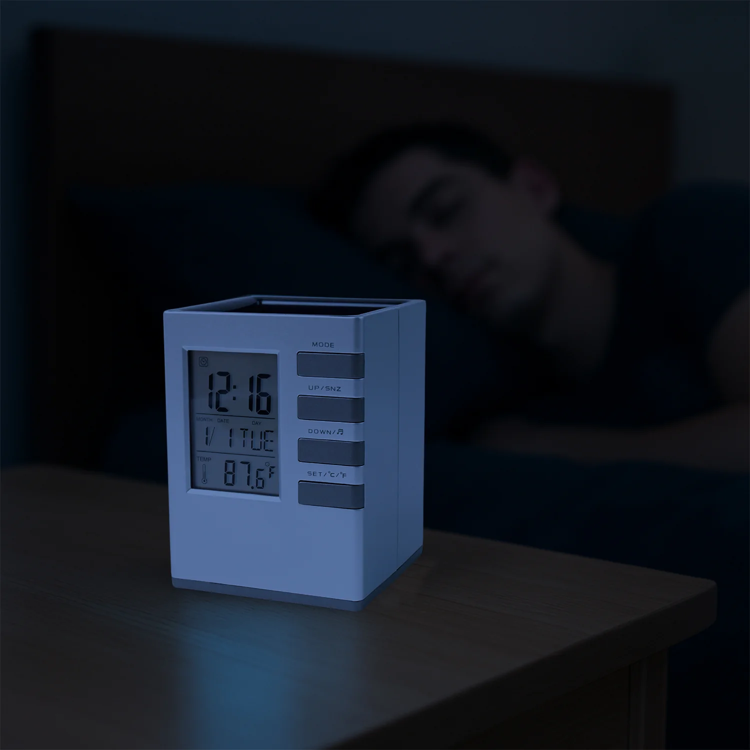 Multifunction Cube Digital Desk Clock with Pen Holder (1 Pc) - Image 3