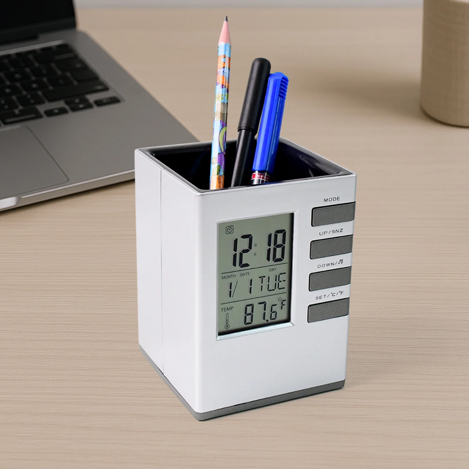 Multifunction Cube Digital Desk Clock with Pen Holder (1 Pc) - Image 6