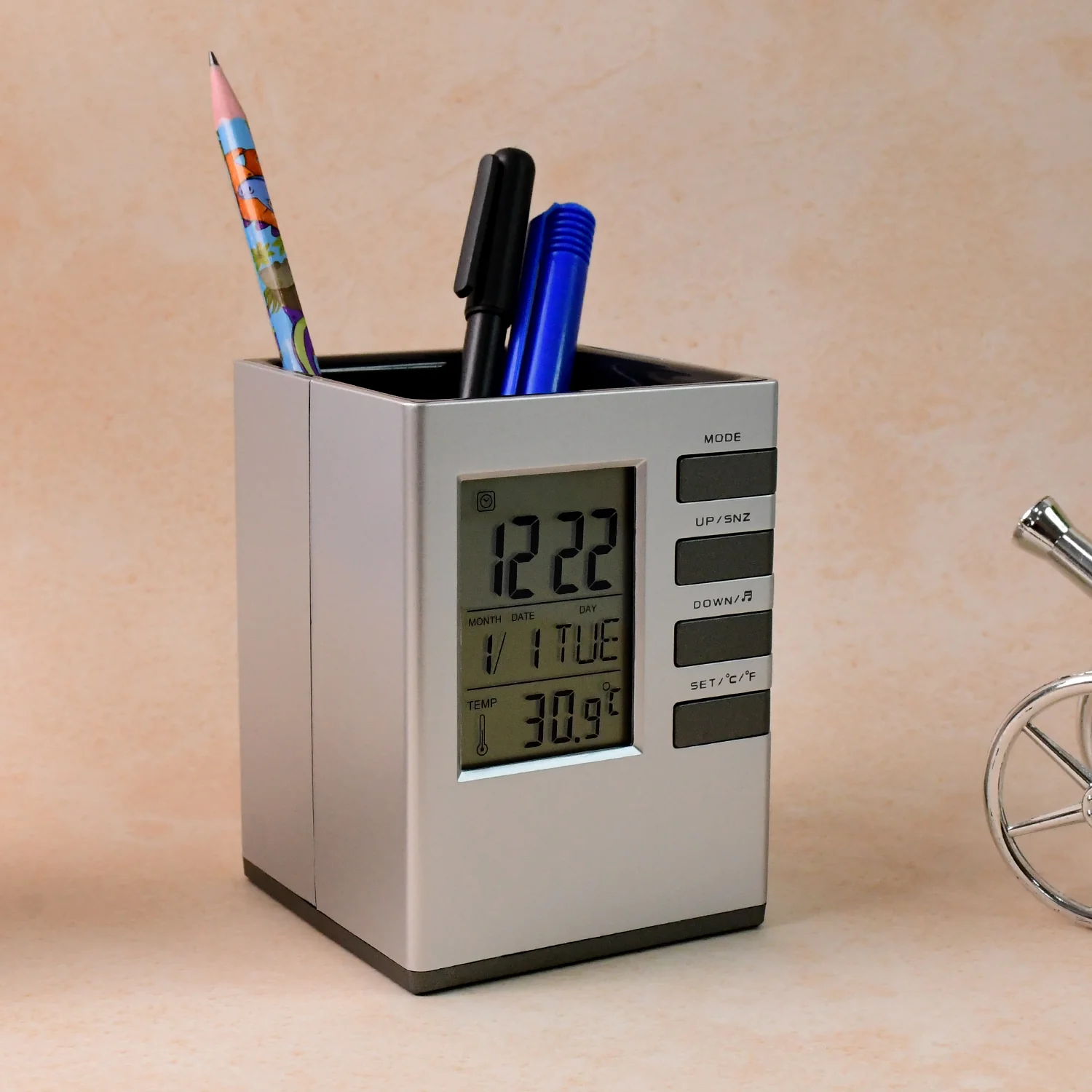 Multifunction Cube Digital Desk Clock with Pen Holder (1 Pc) - Image 9