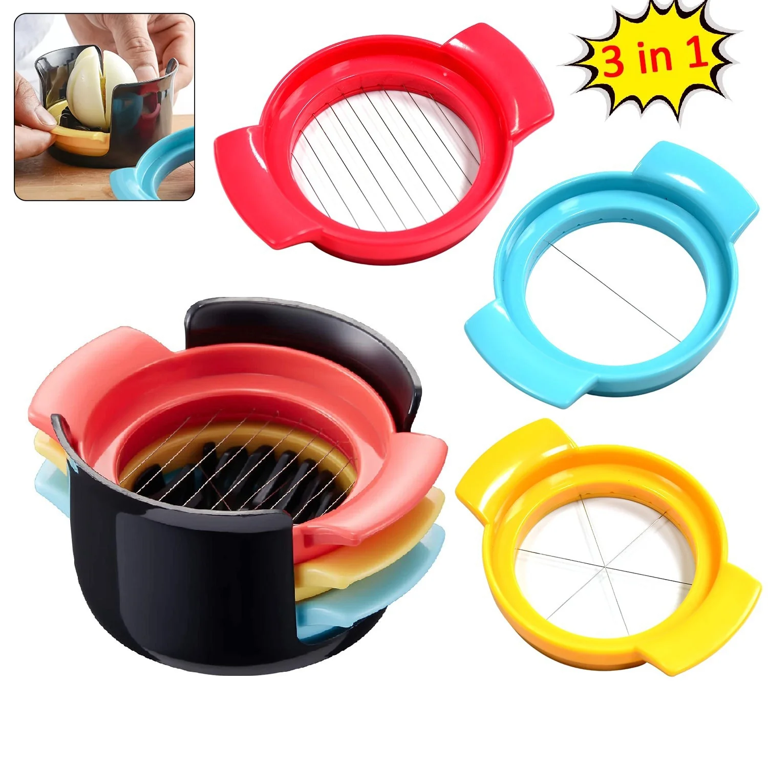 Multifunctional 3-in-1 Egg Cutter - Stainless Steel Slicing Tool with Durable Wires - Image 3