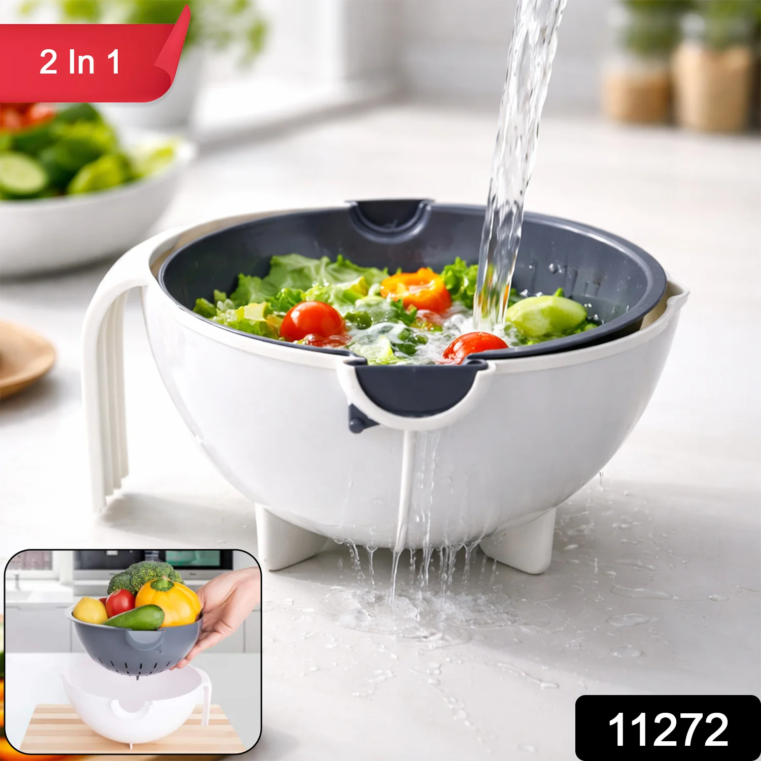 Multipurpose 2 In 1 Vegetable Washing Bowl with Strainer (1 Pc) - Image 2