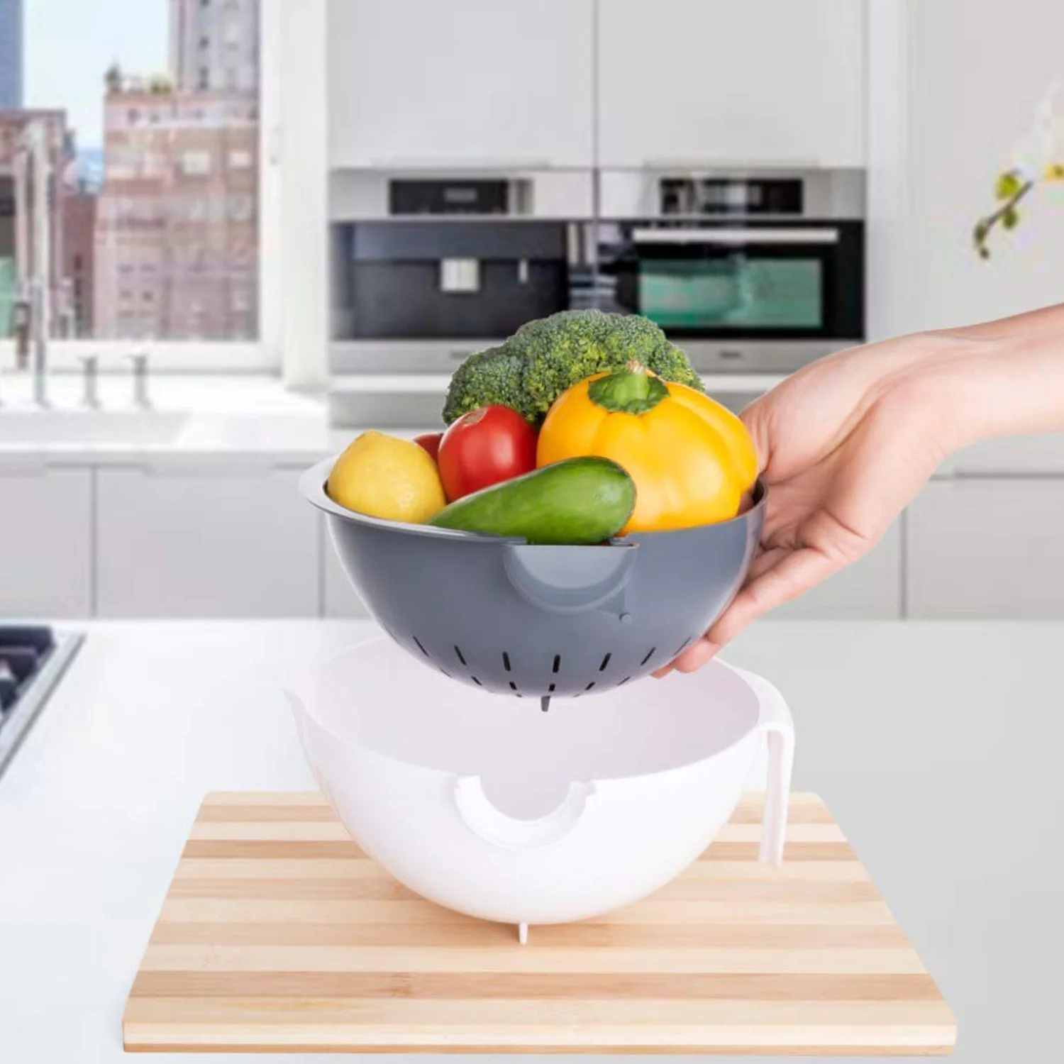 Multipurpose 2 In 1 Vegetable Washing Bowl with Strainer (1 Pc) - Image 7