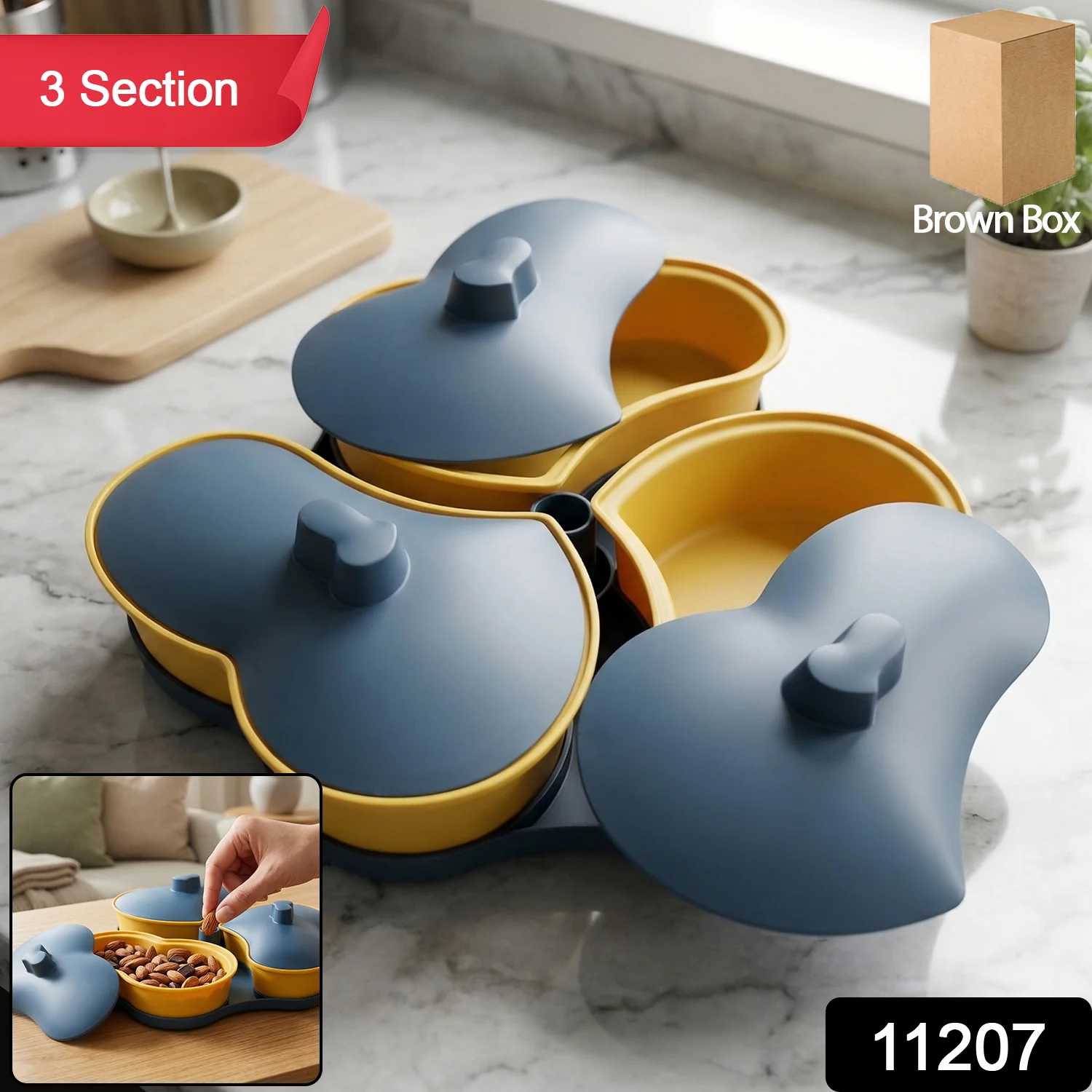 Multipurpose 3 Section Snack Serving Tray with Lid (1 Pc) - Image 2