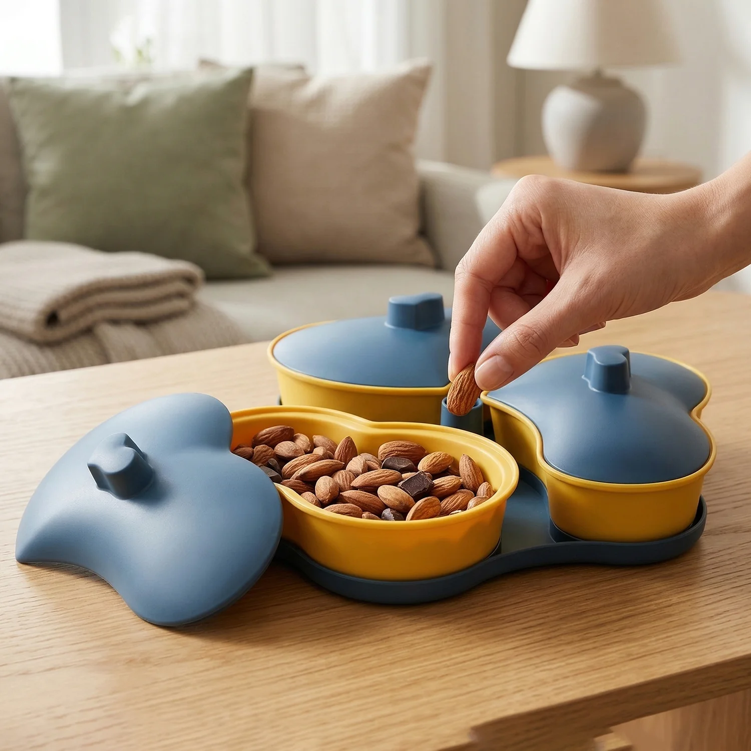 Multipurpose 3 Section Snack Serving Tray with Lid (1 Pc) - Image 3