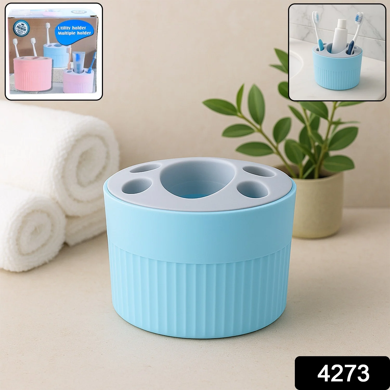 Multipurpose Bathroom Toothbrush and Utility Holder Stand with Multiple Slots (1 Pc) - Image 2