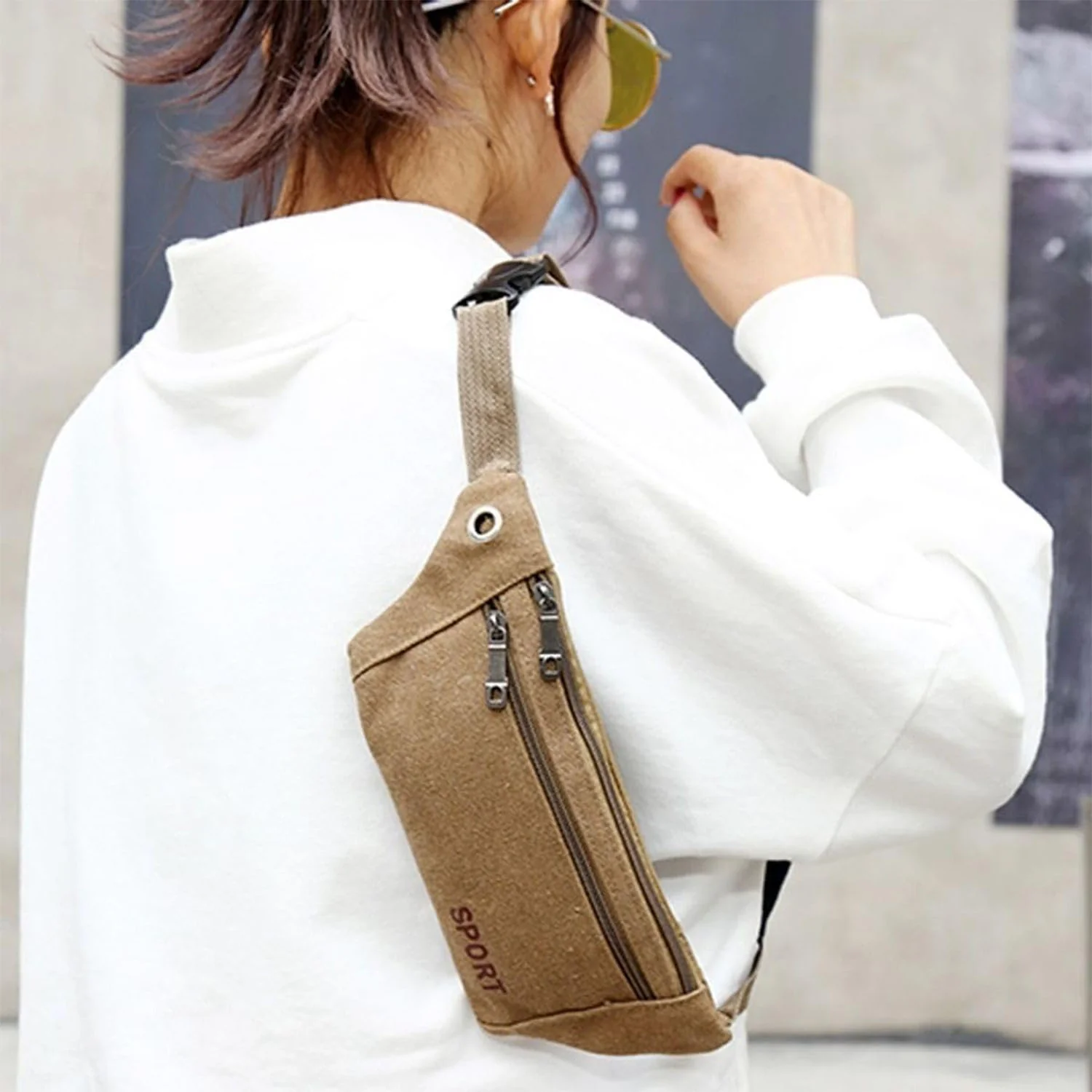 Multipurpose Canvas Waist Pouch Sling Bag (1 Pc) - Image 4
