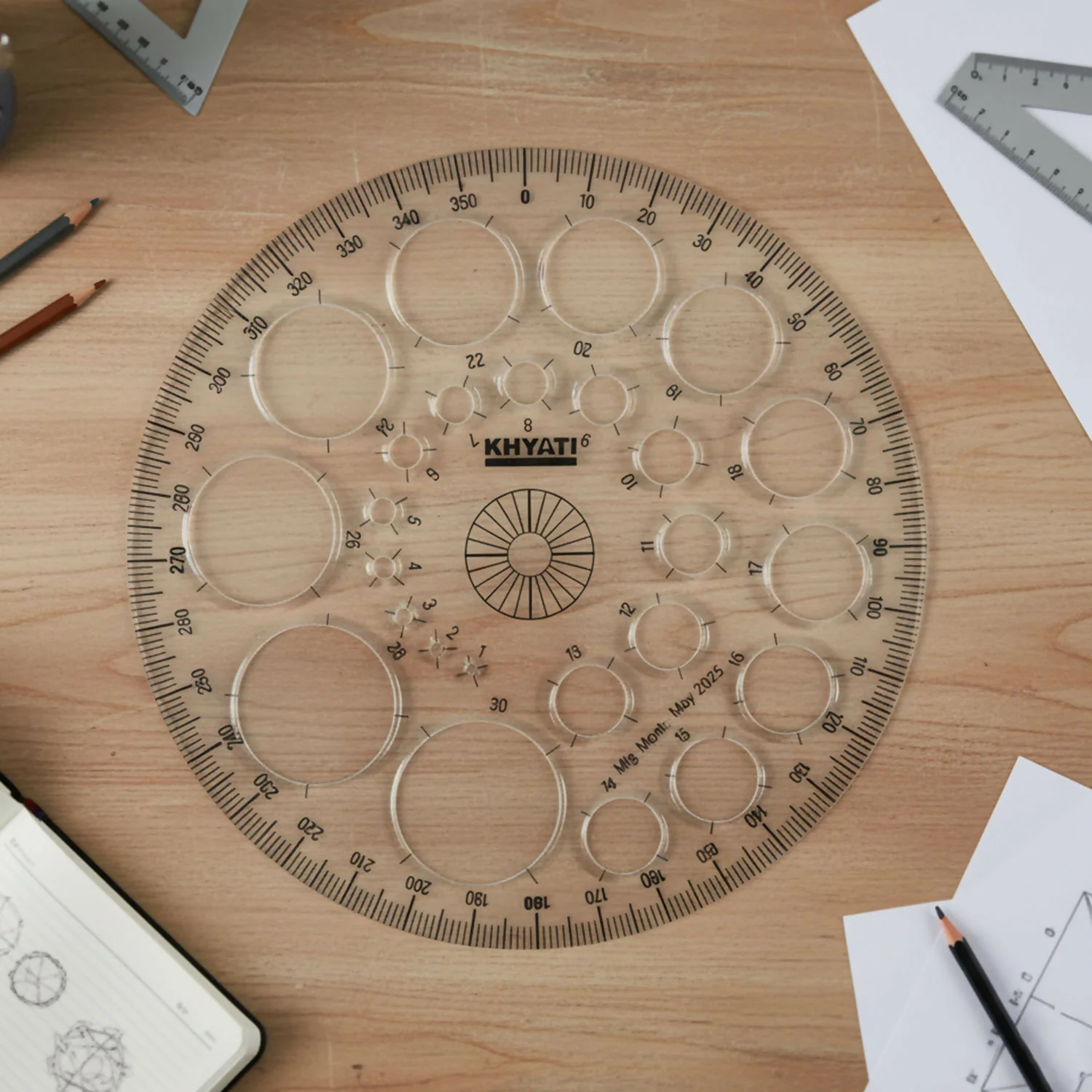 Multipurpose Big Circle Drawing Template Protractor Stencil for Geometry & Design Use (10Pcs) - Image 2