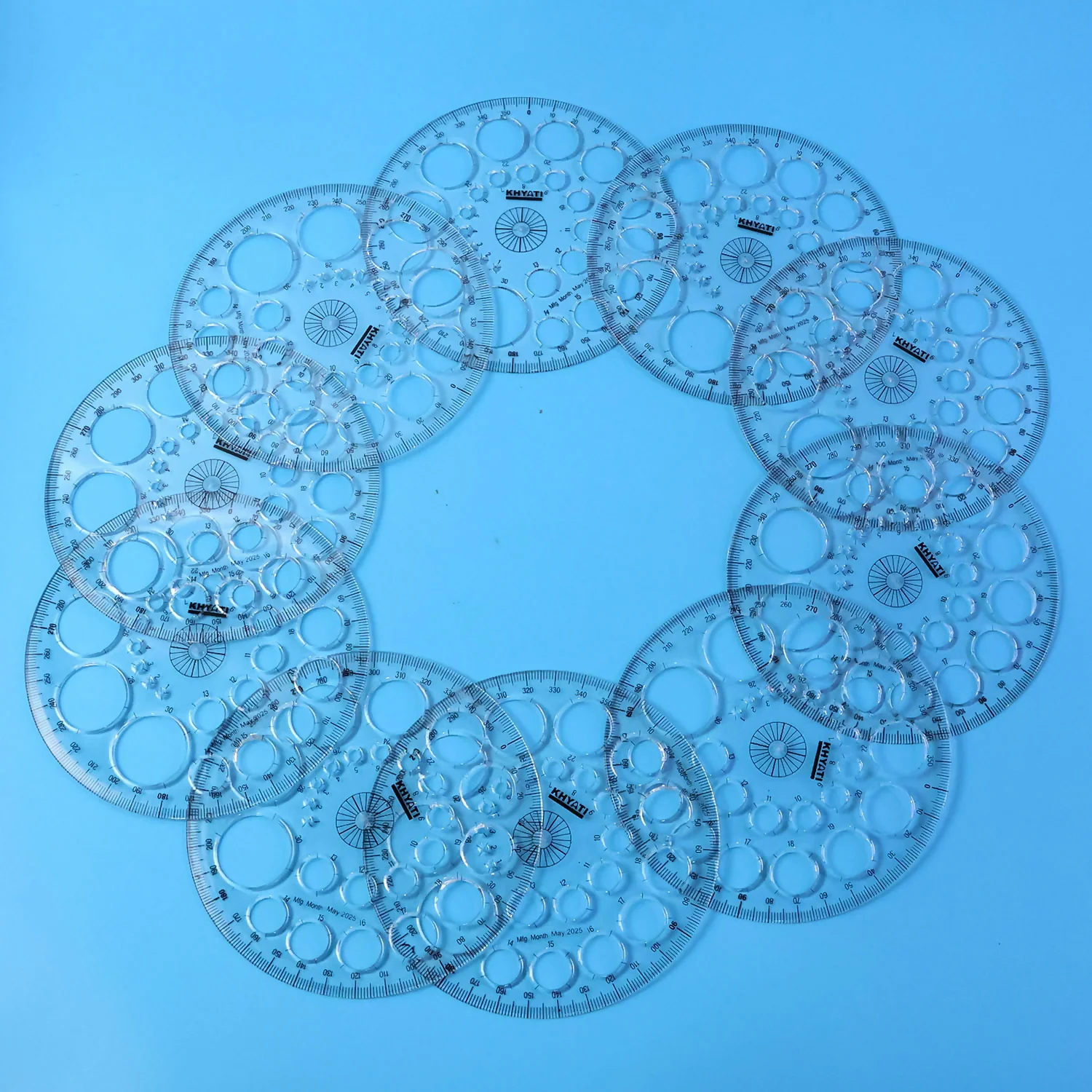 Multipurpose Big Circle Drawing Template Protractor Stencil for Geometry & Design Use (10Pcs) - Image 3