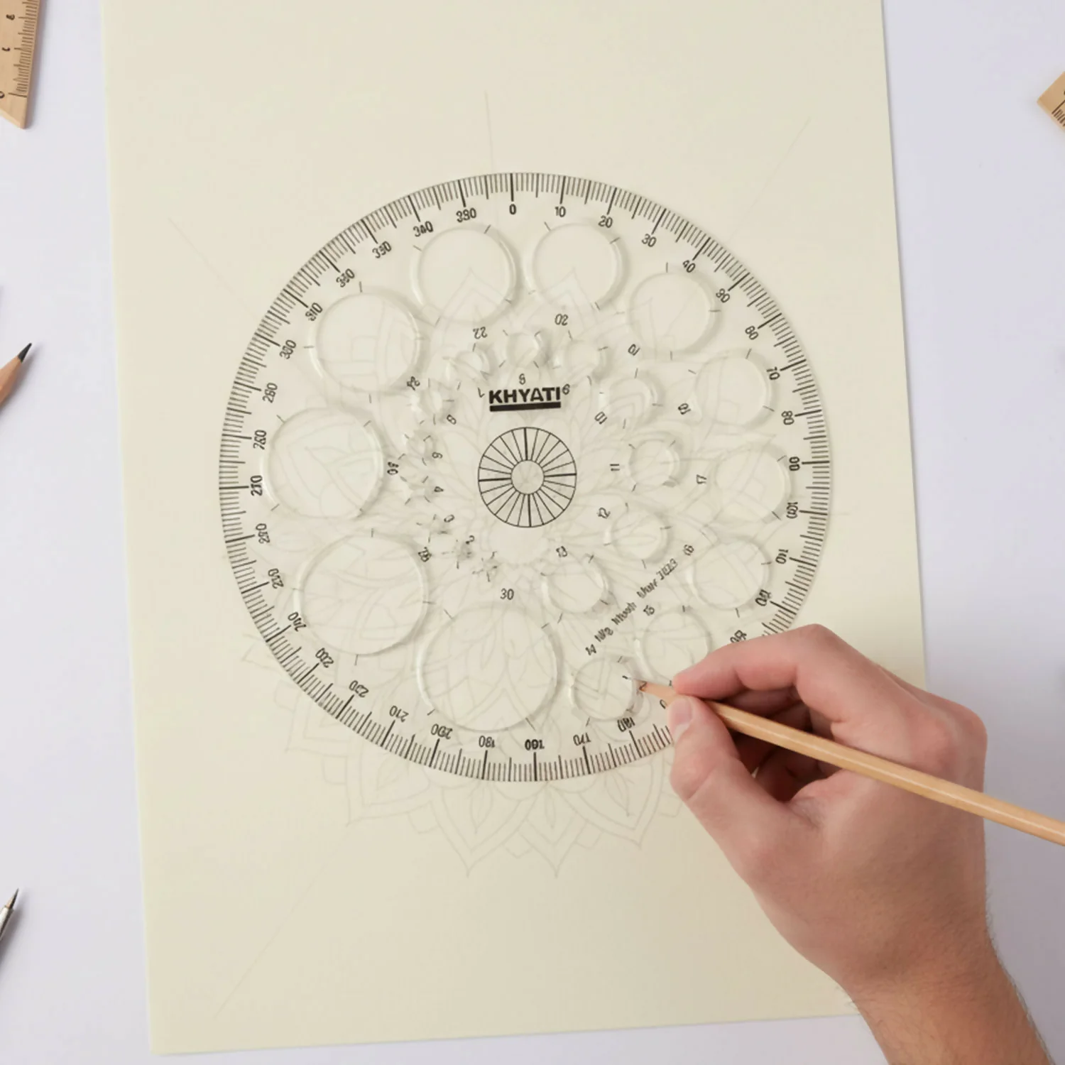 Multipurpose Big Circle Drawing Template Protractor Stencil for Geometry & Design Use (10Pcs) - Image 4
