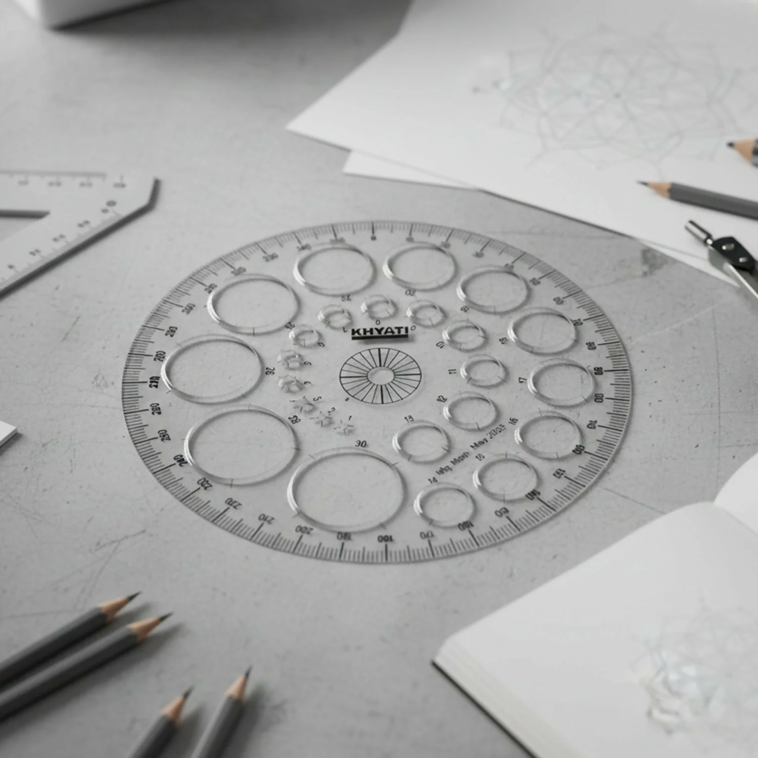 Multipurpose Big Circle Drawing Template Protractor Stencil for Geometry & Design Use (10Pcs) - Image 5