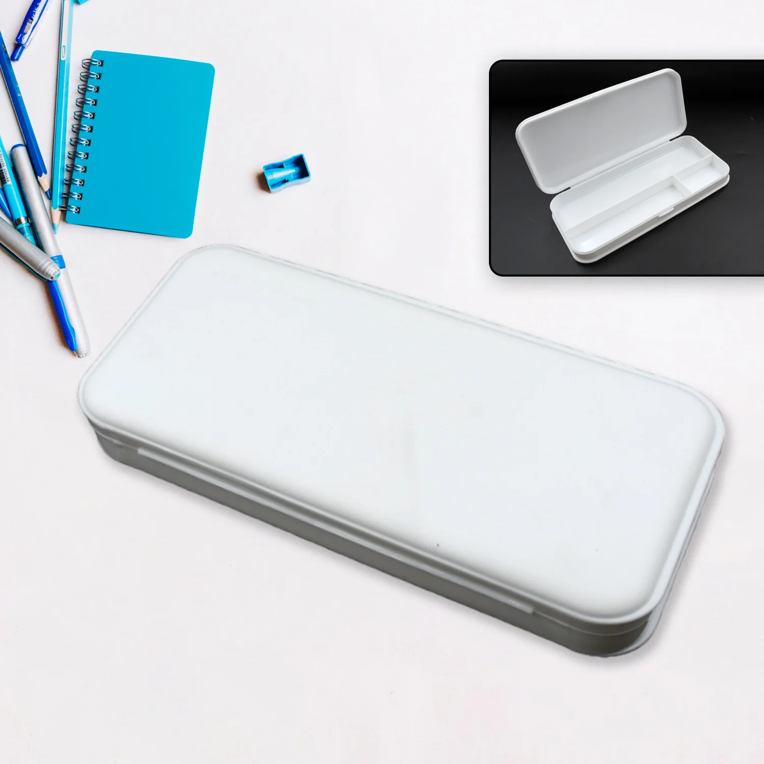 Multipurpose White Compass Pencil Box – 3-Compartment School Case, Ideal Gift for Kids - Image 3