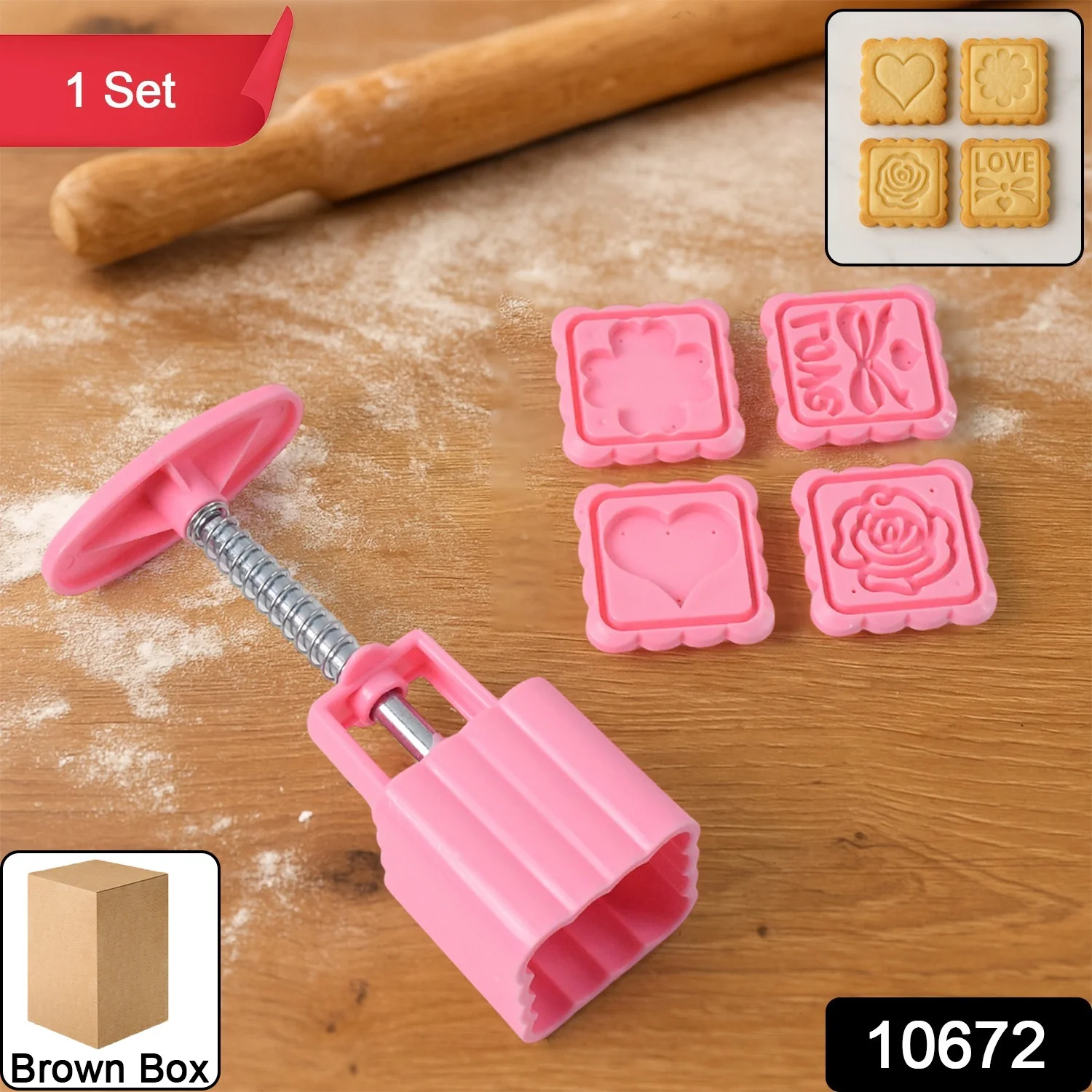 Multipurpose Cookie Biscuit Stamp Mold Set with Press Handle - Image 2