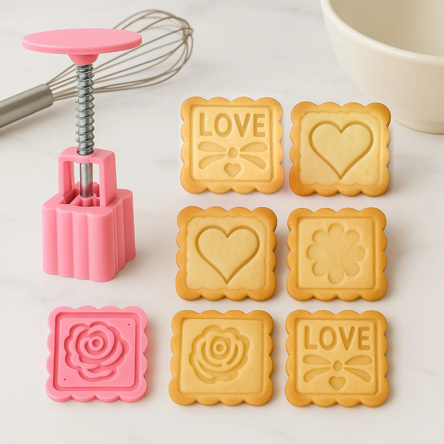 Multipurpose Cookie Biscuit Stamp Mold Set with Press Handle - Image 9