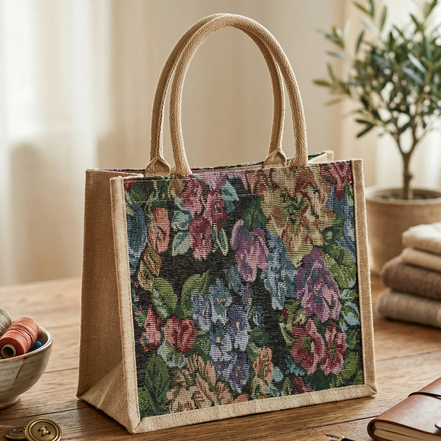 Multipurpose Floral Print Carry Hand Bag 1 Pc 29x33 Cm - Image 3