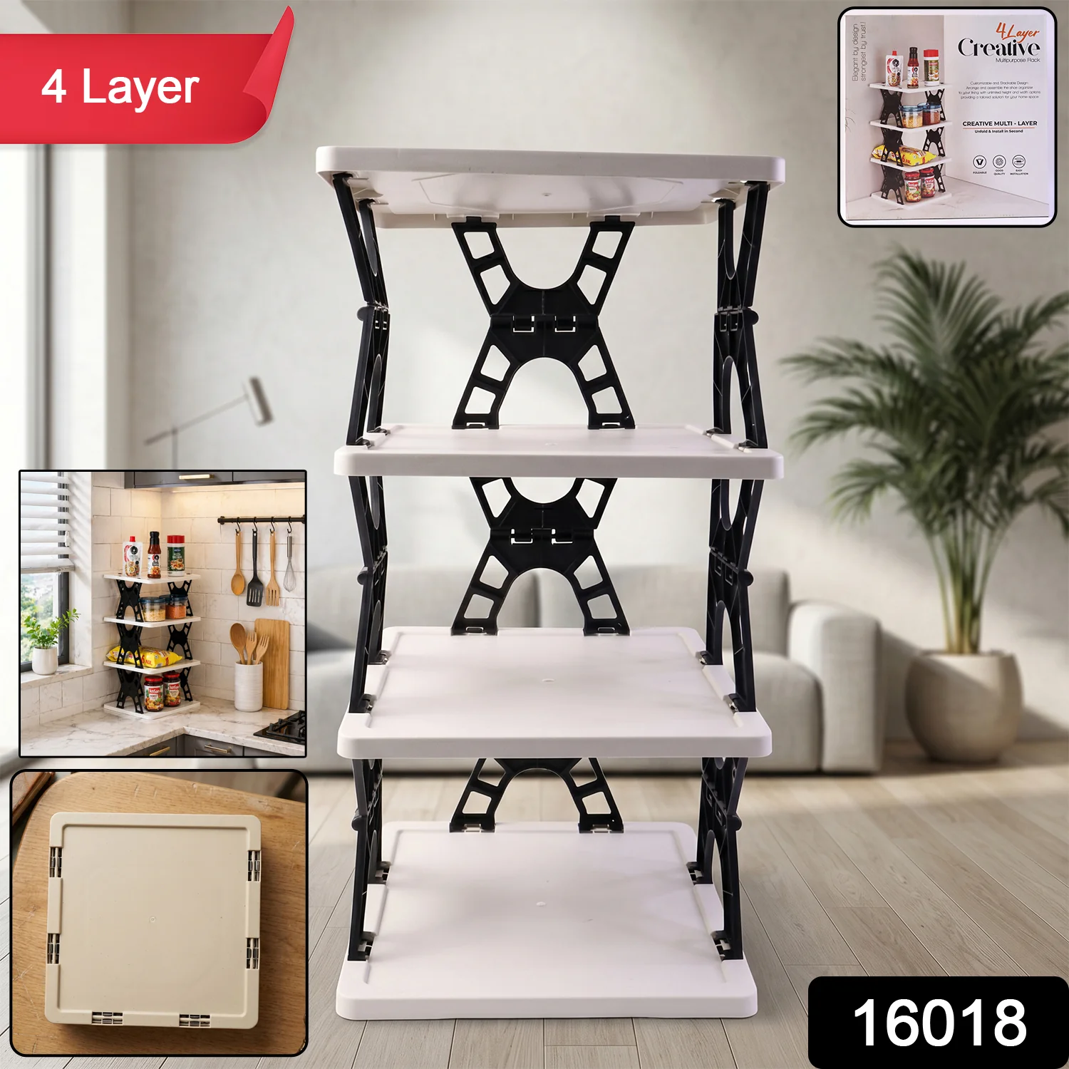 Multipurpose Foldable 4 Layer Storage Rack (1 Pc) - Image 2