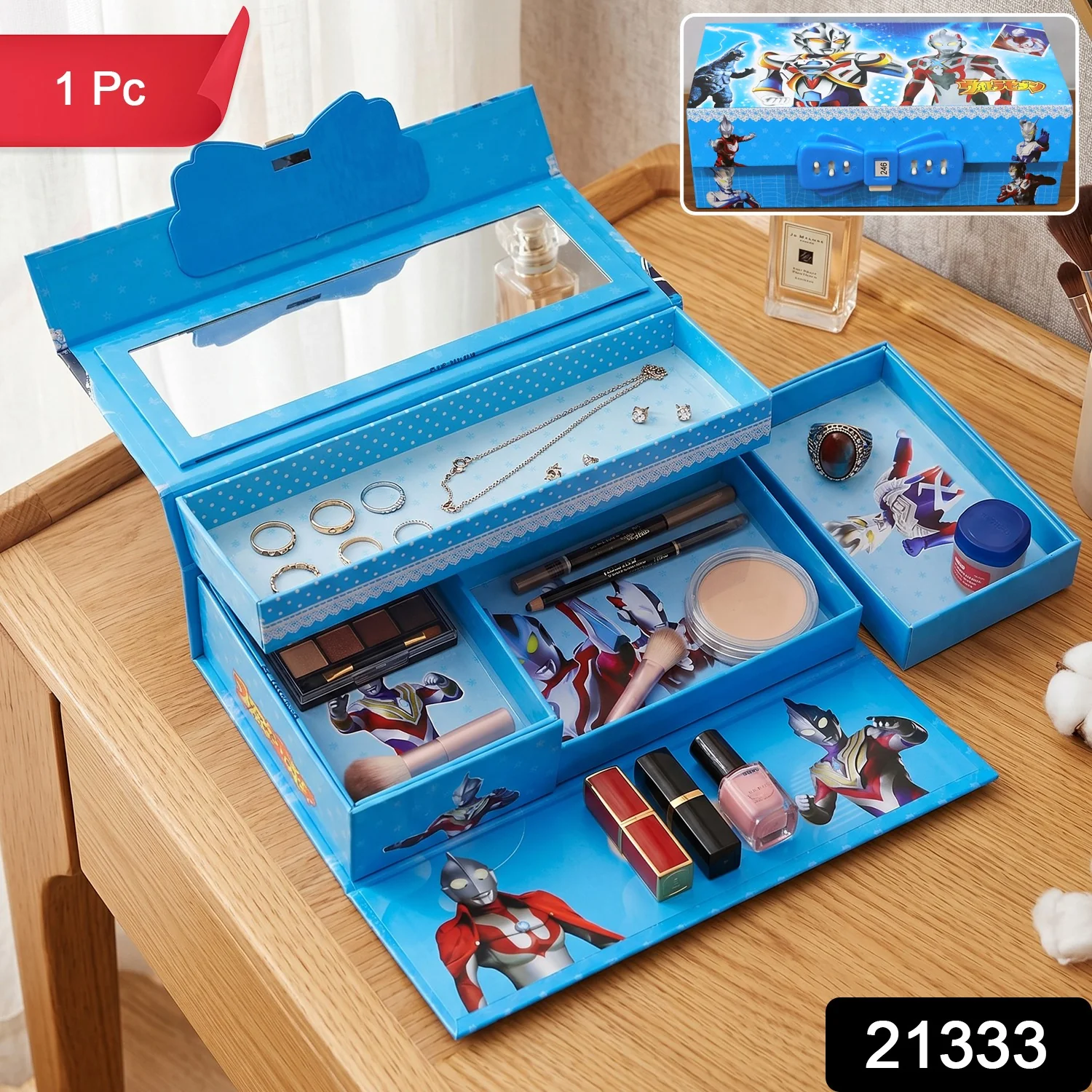 Multipurpose Folding Makeup and Jewelry Storage Box with Mirror (1 Pc) - Image 2