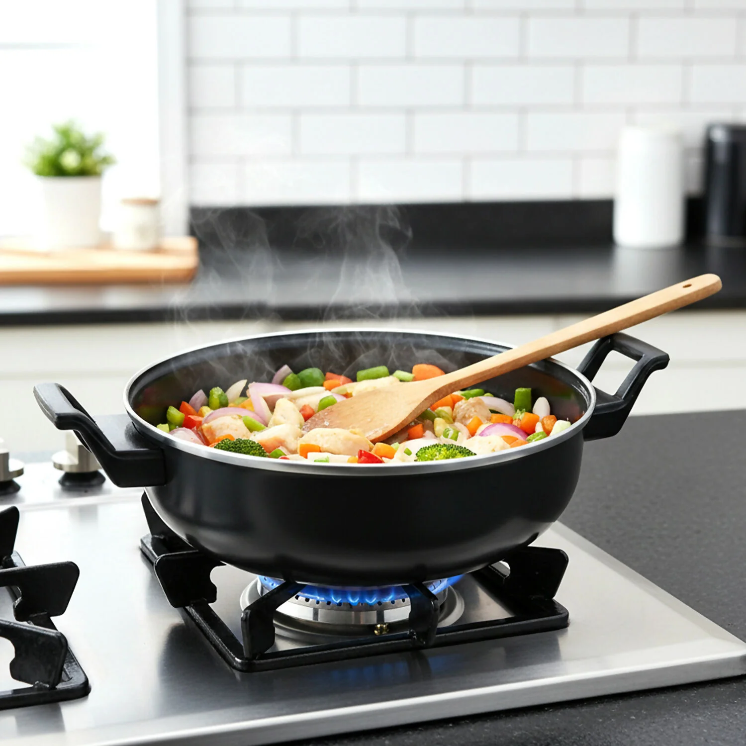 Multipurpose Kitchen Cooking Pan for Frying, Stir Fry, Curry & Vegetable Cooking - Image 4