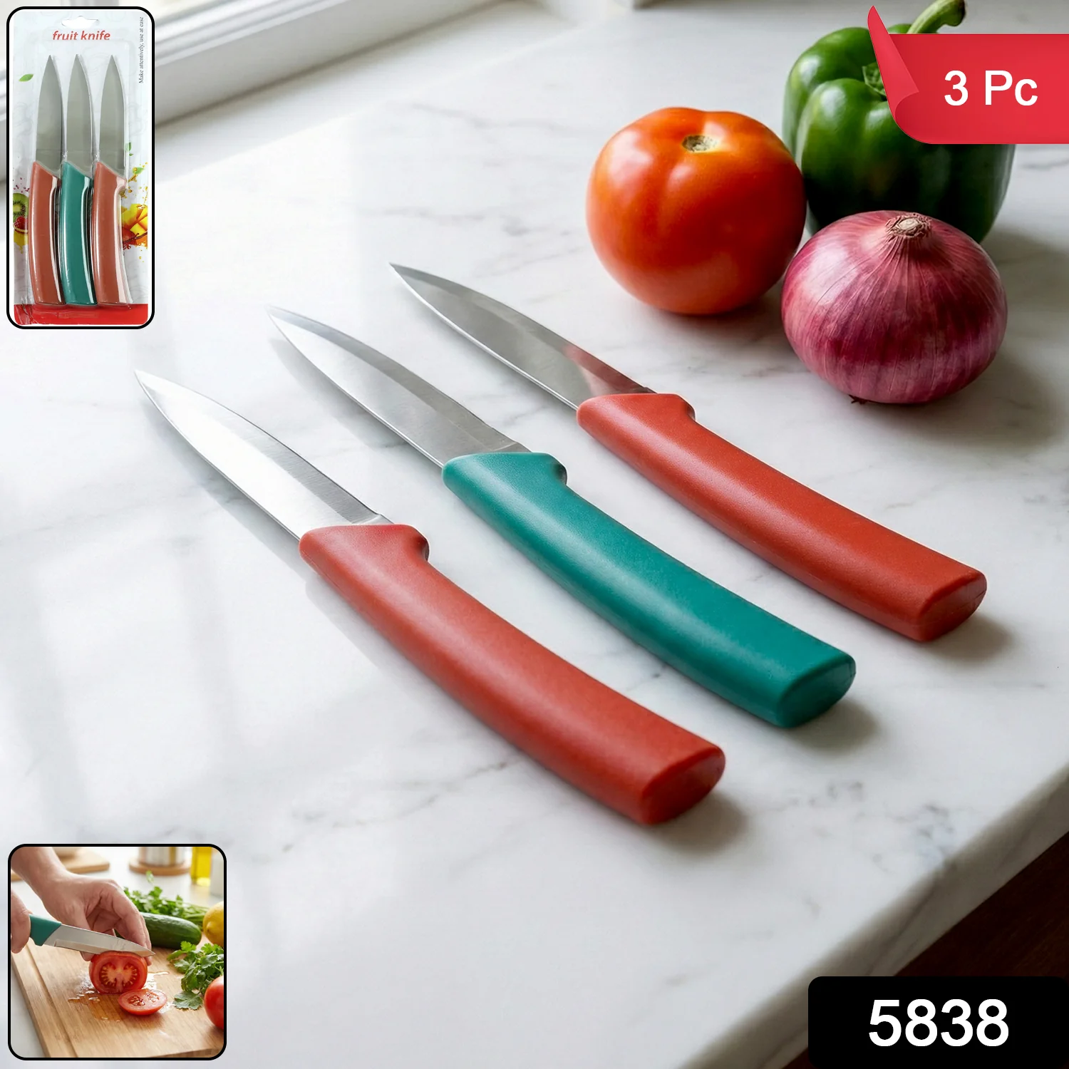 Multipurpose Kitchen Fruit & Vegetable Cutting Knife Set (Pack of 3) - Image 2