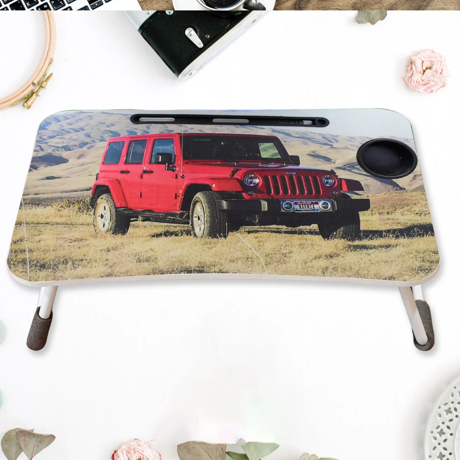 Multi Purpose Laptop Desk for Study Reading Foldable with Cupholder  58×38 cm - Image 3