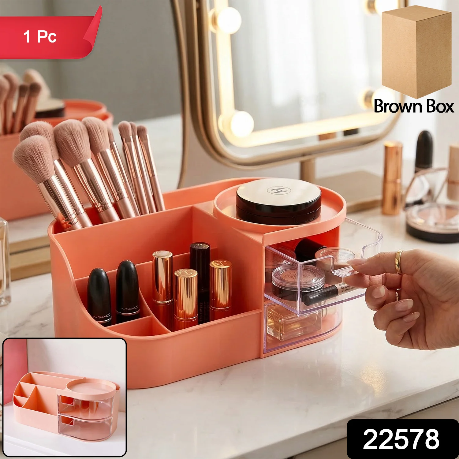Multipurpose Makeup Organizer Storage Box (1 Pc, Pink Color) - Image 2