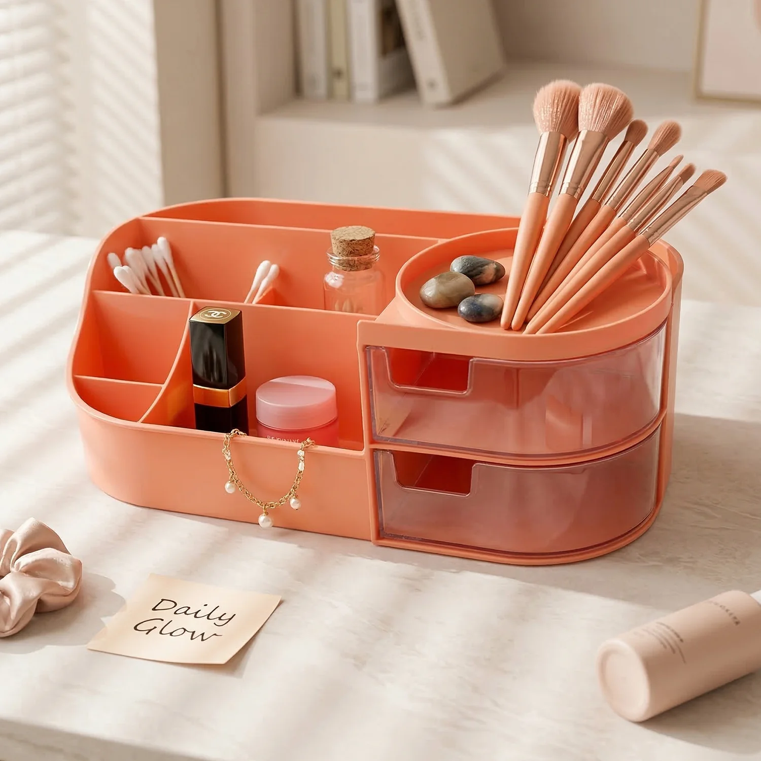 Multipurpose Makeup Organizer Storage Box (1 Pc, Pink Color) - Image 3