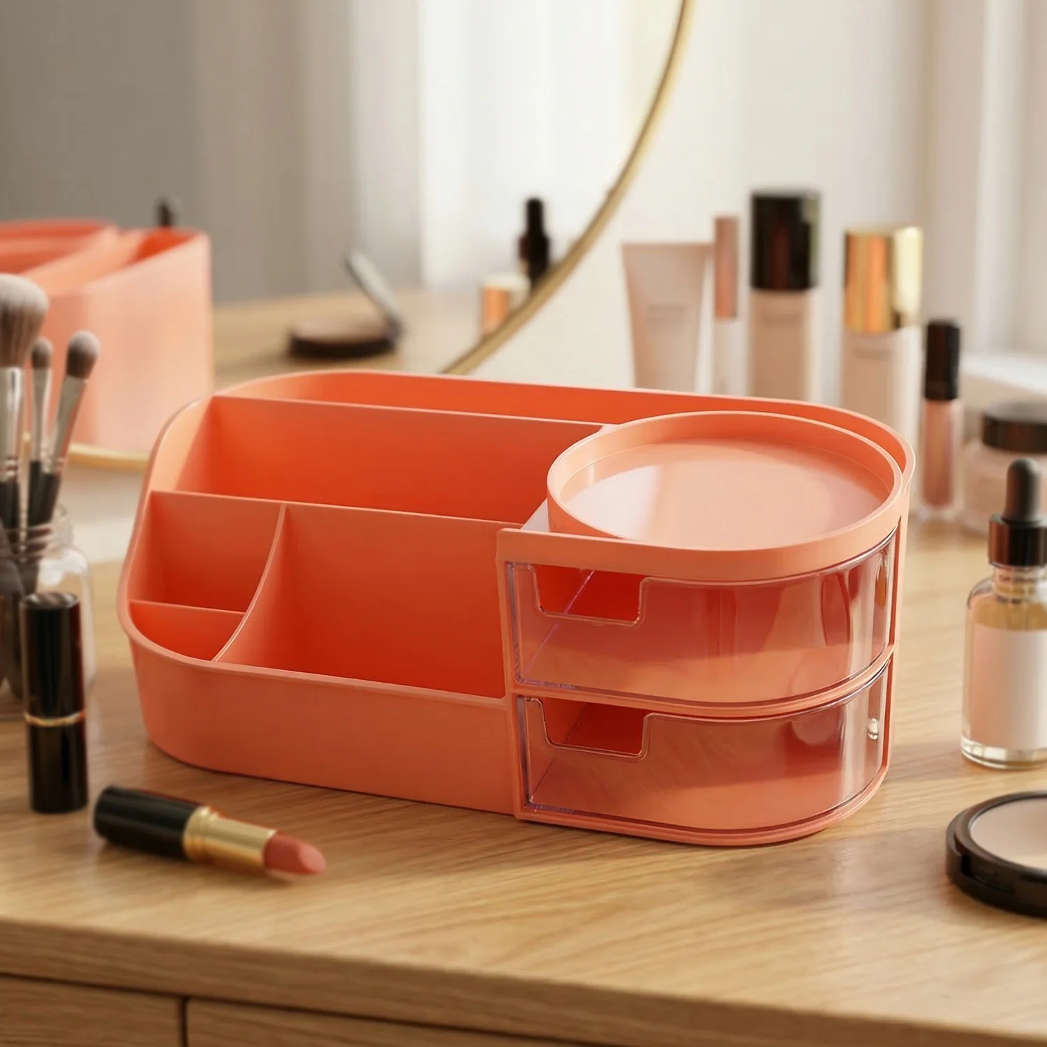 Multipurpose Makeup Organizer Storage Box (1 Pc, Pink Color) - Image 5