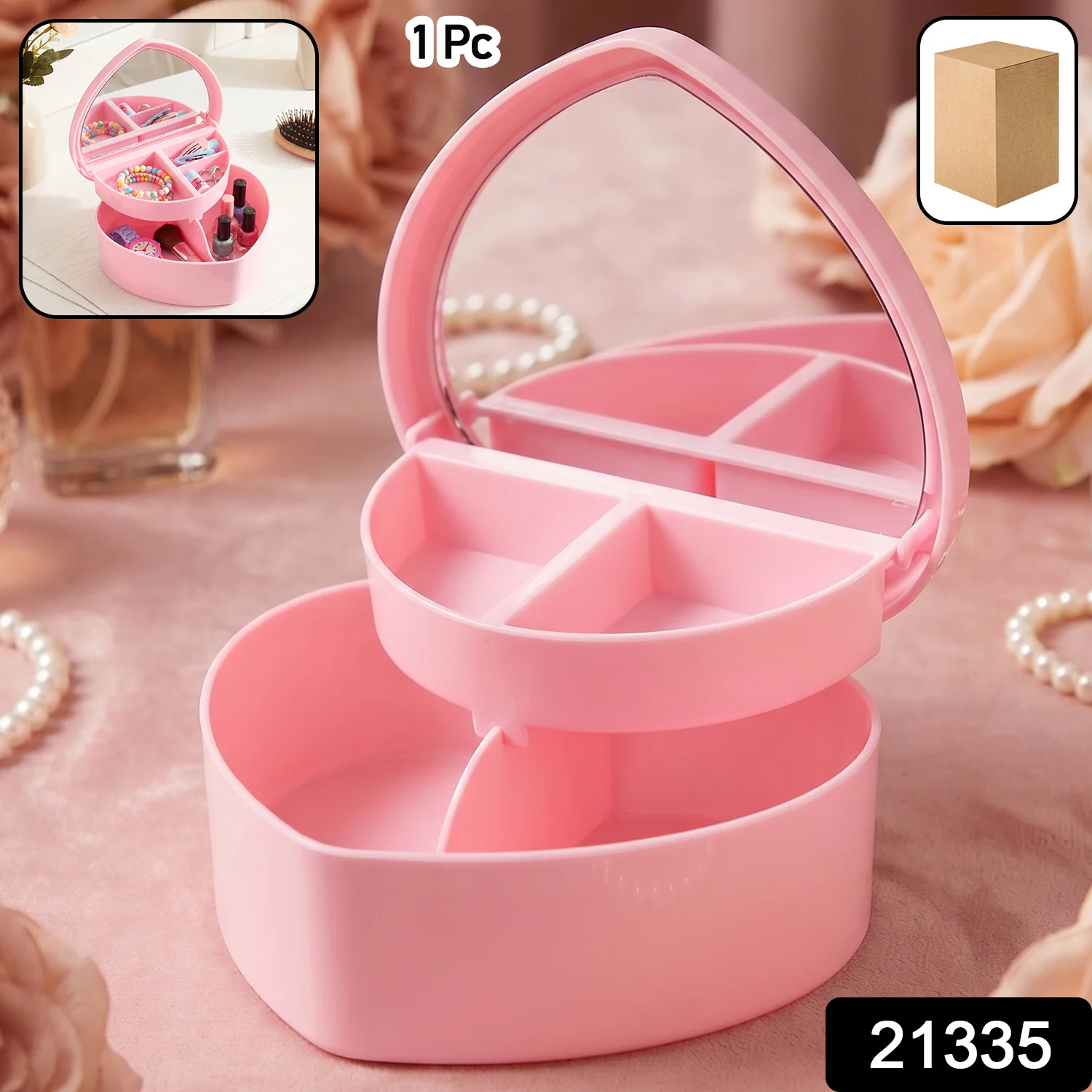 Multipurpose Makeup Storage Box with Mirror (1 Pc) - Image 2