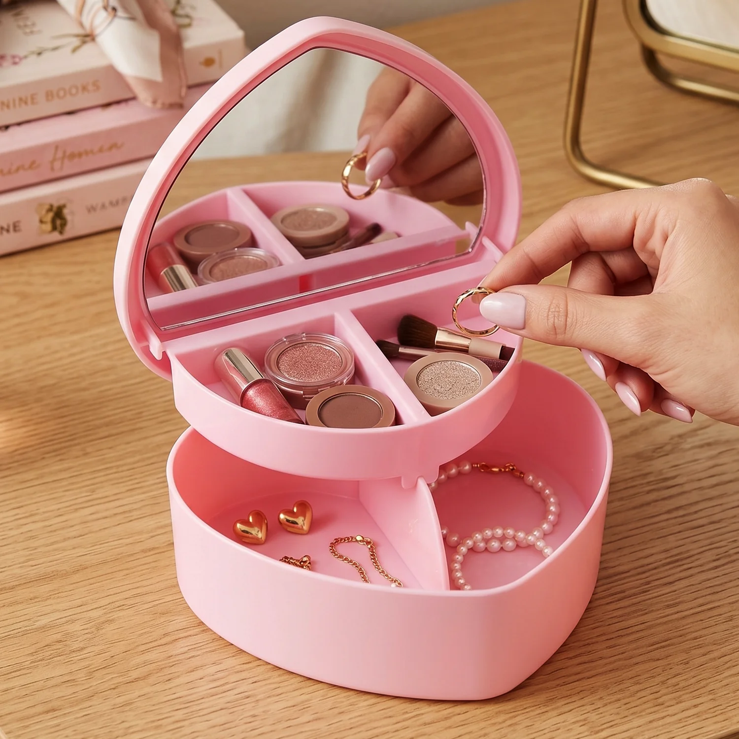 Multipurpose Makeup Storage Box with Mirror (1 Pc) - Image 3