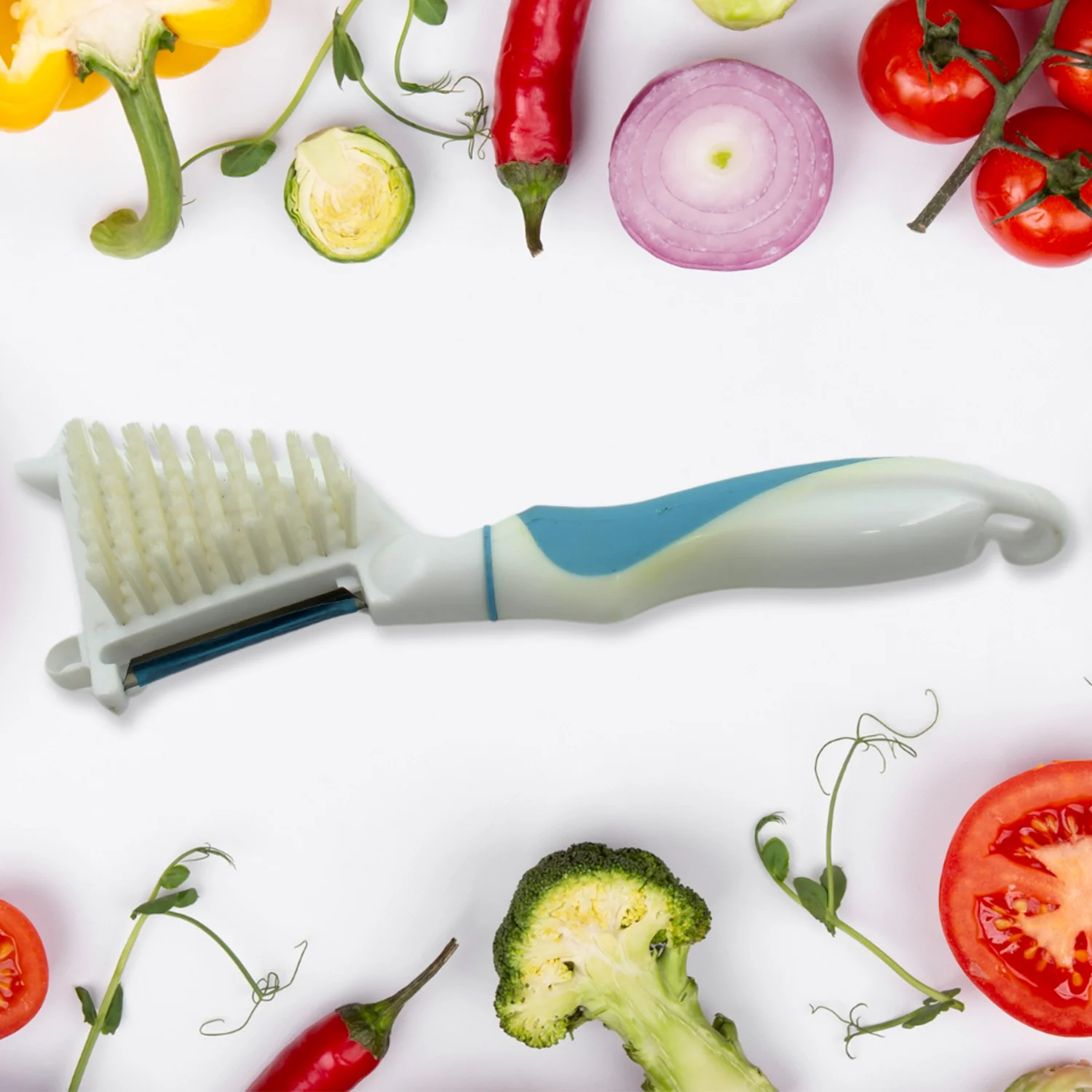 Multipurpose Peeler Brush – Stainless Steel Peeler with Cleaning Brush (1 Pc) - Image 6