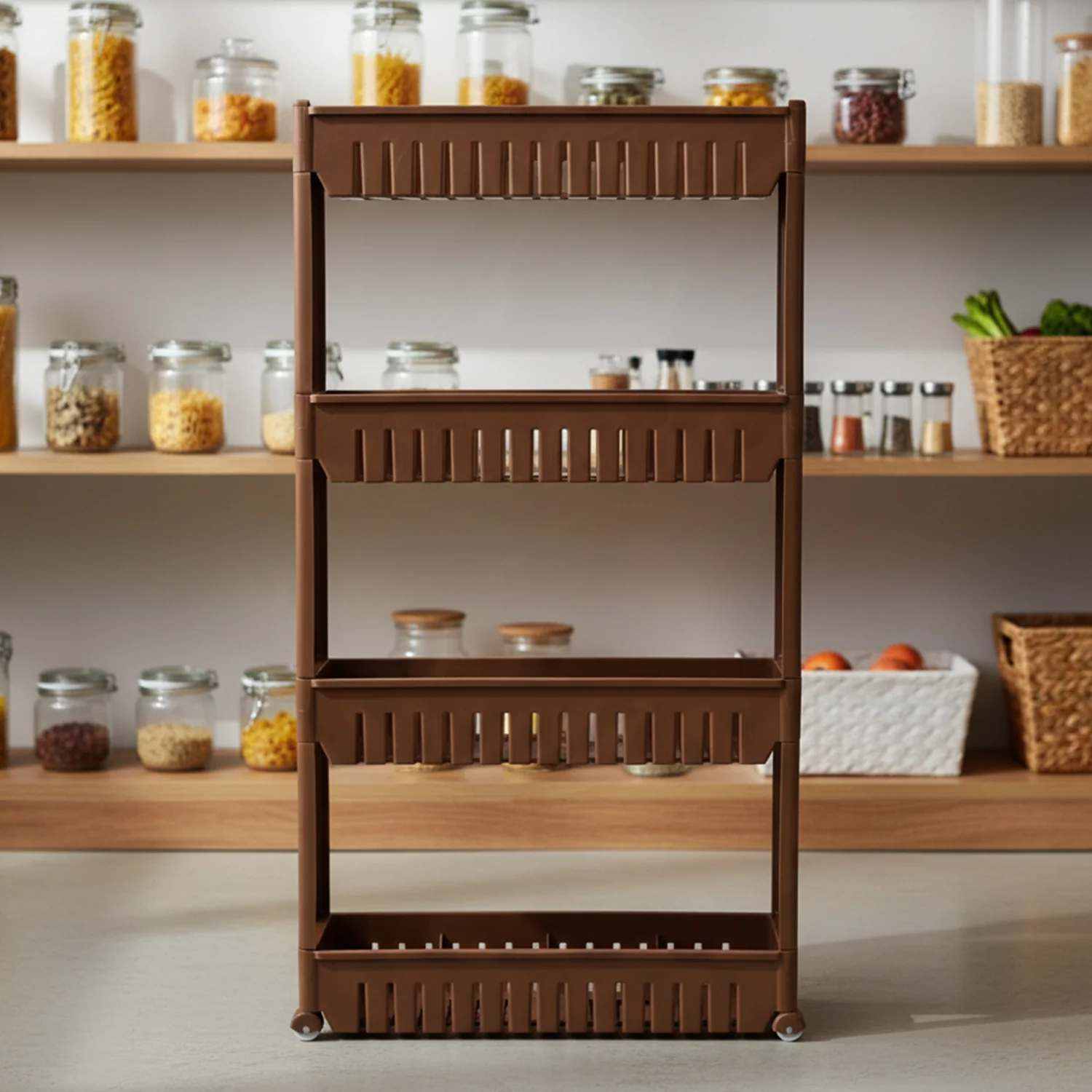 Multipurpose Plastic 4 Layer Storage Rack with Wheels - Image 5