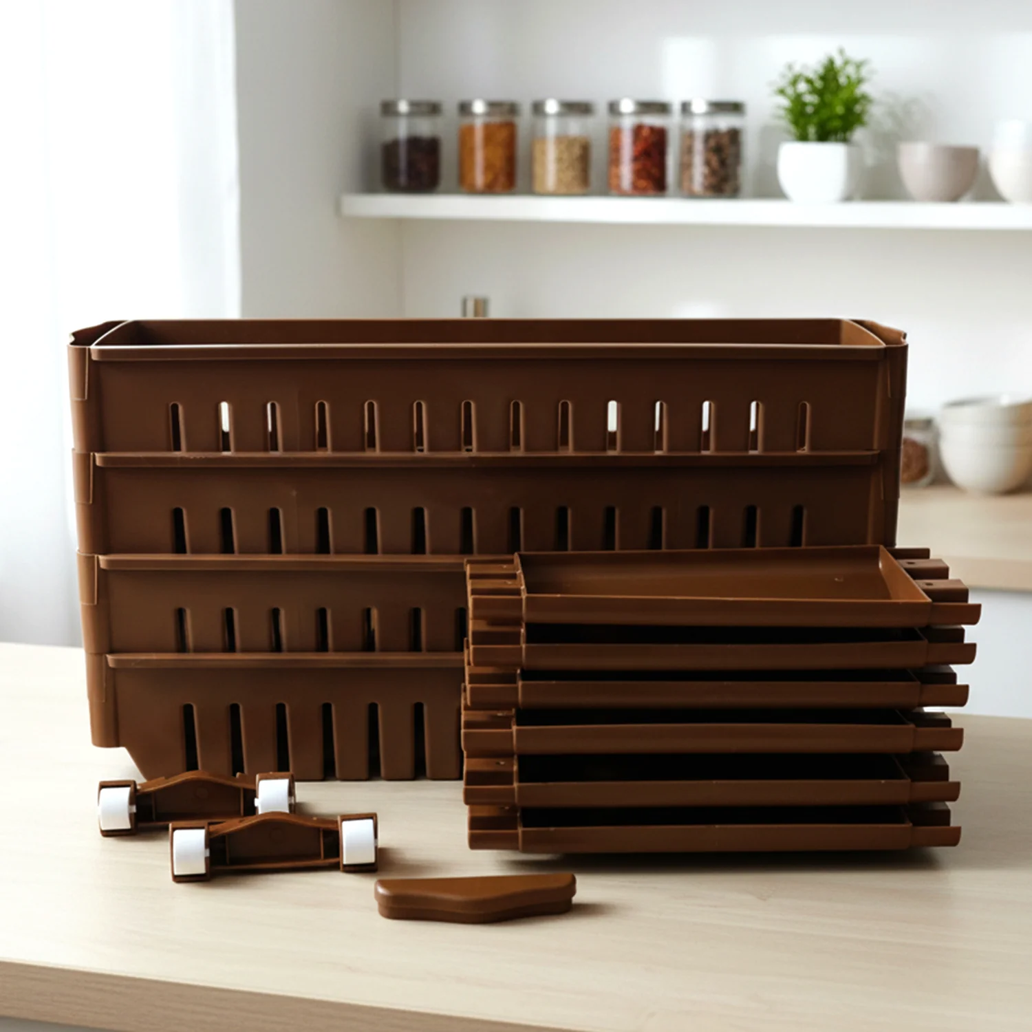 Multipurpose Plastic 4 Layer Storage Rack with Wheels - Image 7