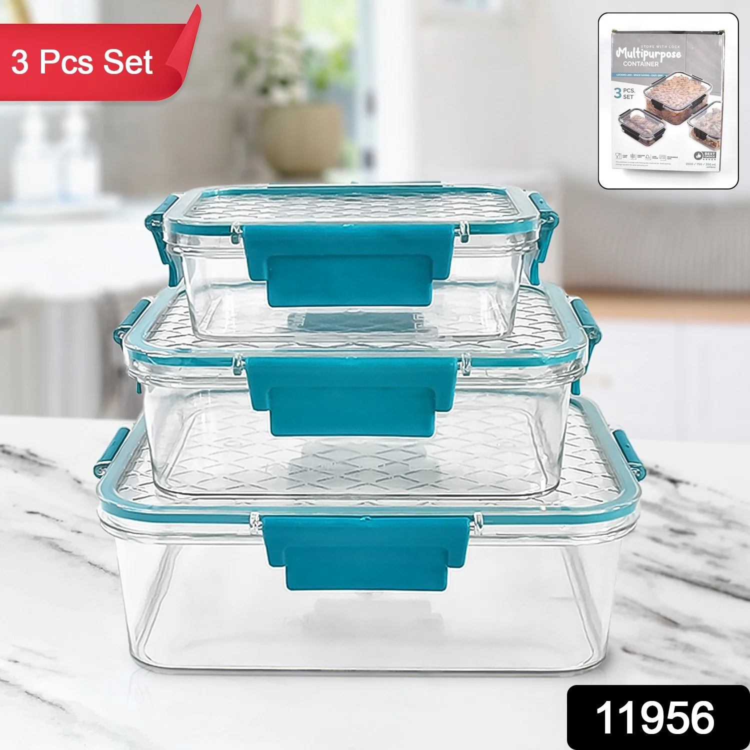 Multipurpose Plastic Containers / Lunch Boxes (3 Pcs Set / 1500, 750, 350 ML Approx) - Image 2