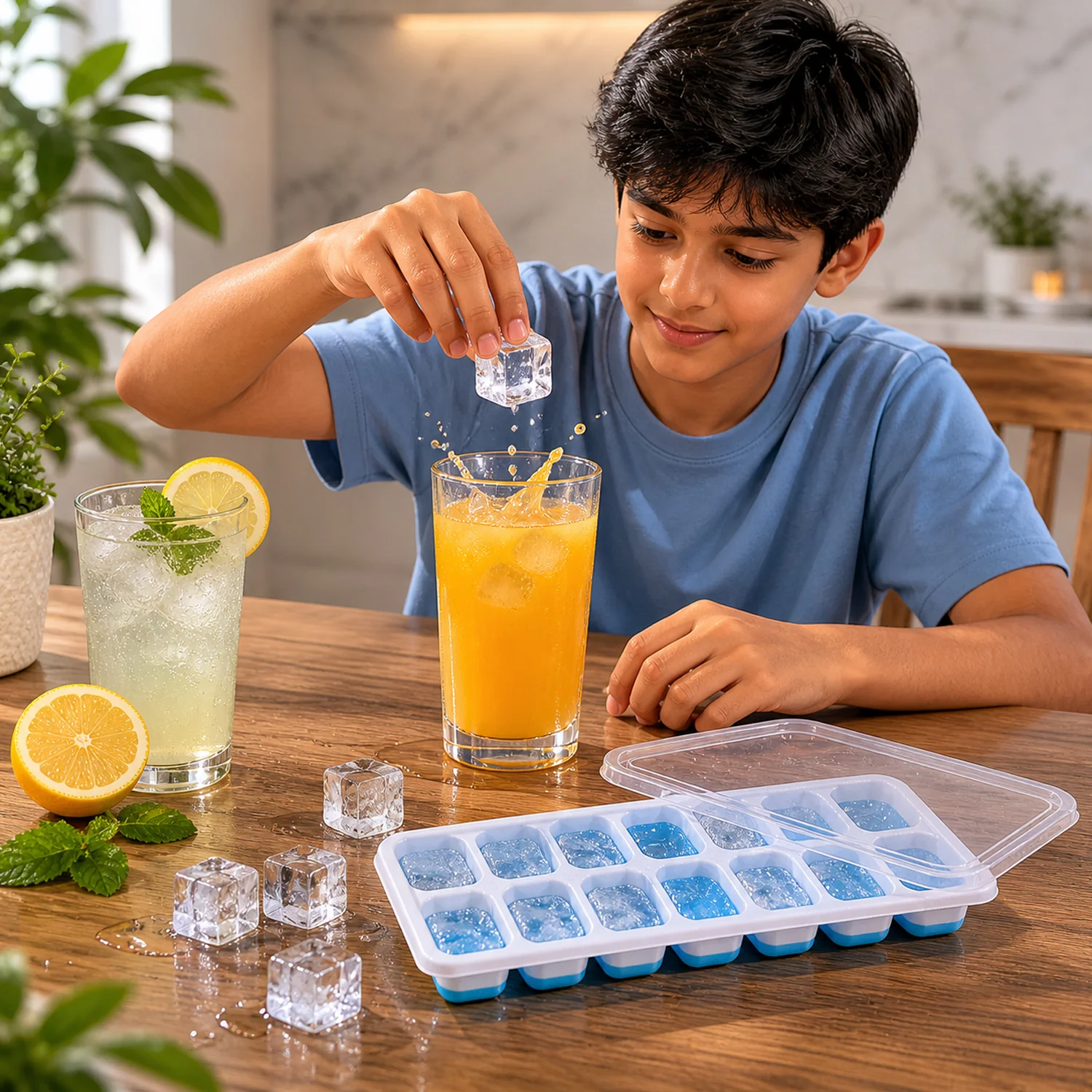 Multipurpose Plastic Ice Cube Tray With Lid (1 Pc, 14 Gride) - Image 3
