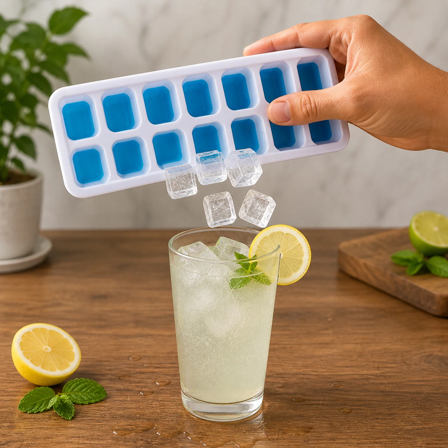 Multipurpose Plastic Ice Cube Tray With Lid (1 Pc, 14 Gride) - Image 7