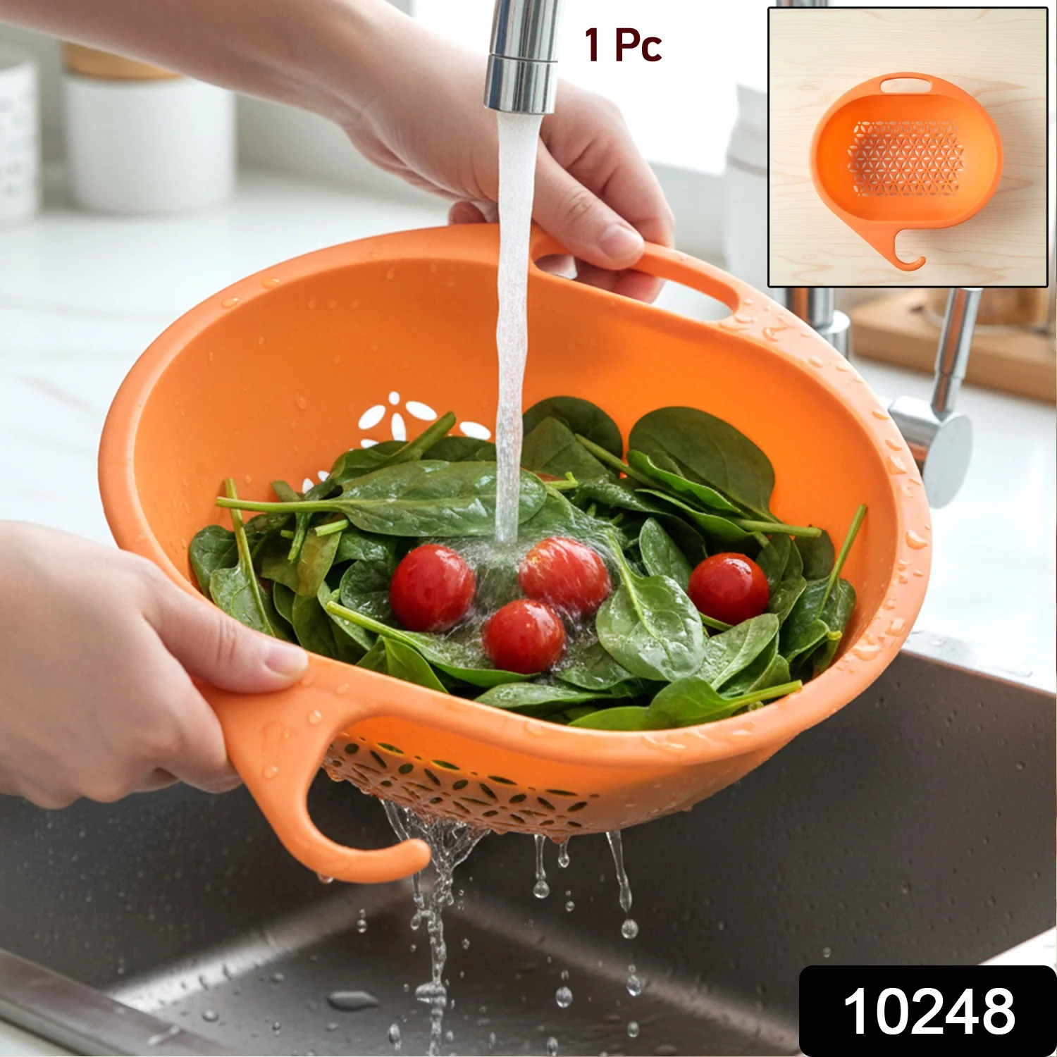 Multipurpose Plastic Kitchen Strainer Bowl with Hook Handle (1 Pc) - Image 2