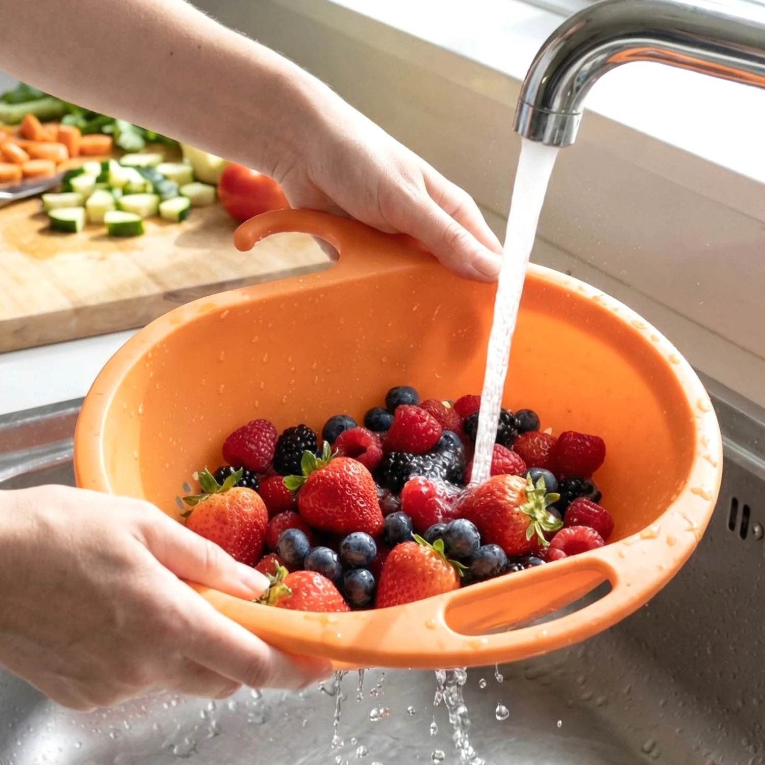 Multipurpose Plastic Kitchen Strainer Bowl with Hook Handle (1 Pc) - Image 4