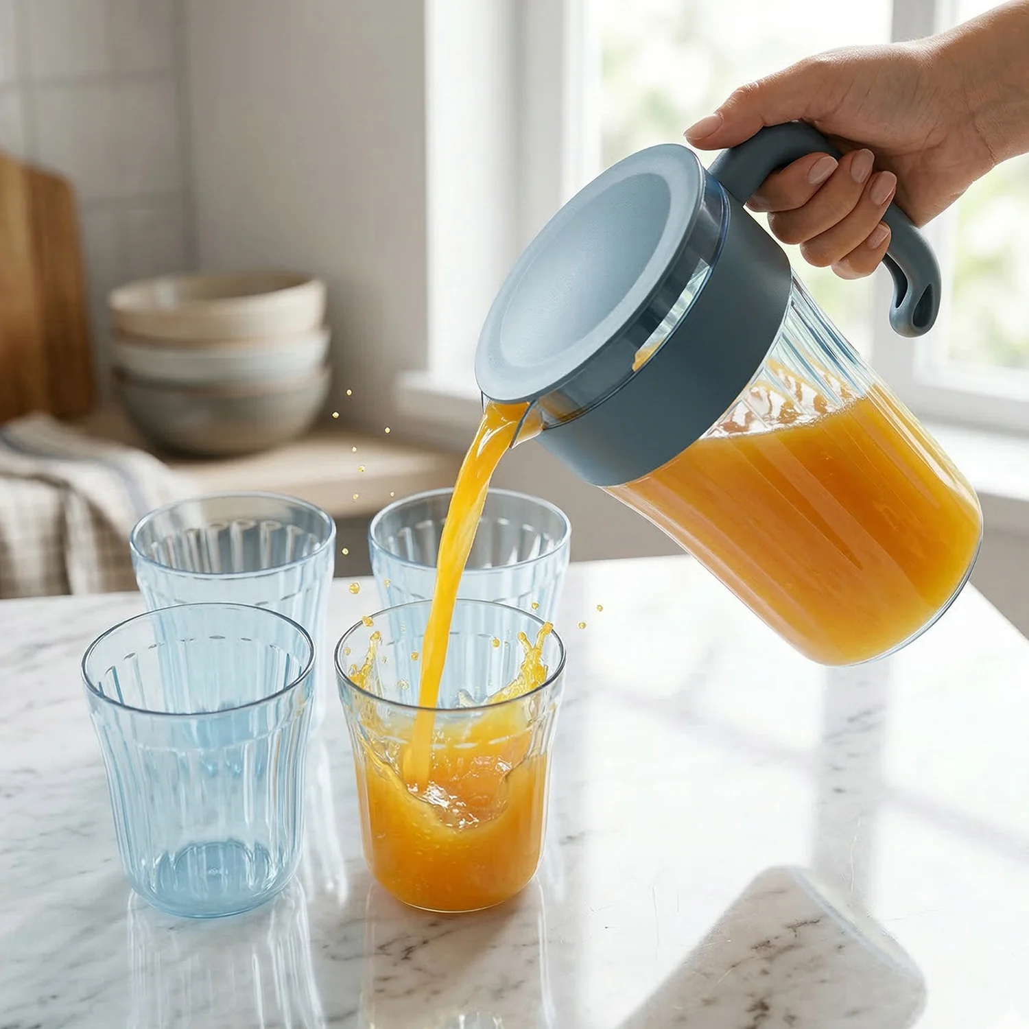 Multipurpose Plastic Water Juice Serving Jug with 4 Drinking Glasses Set (1 Set) - Image 3