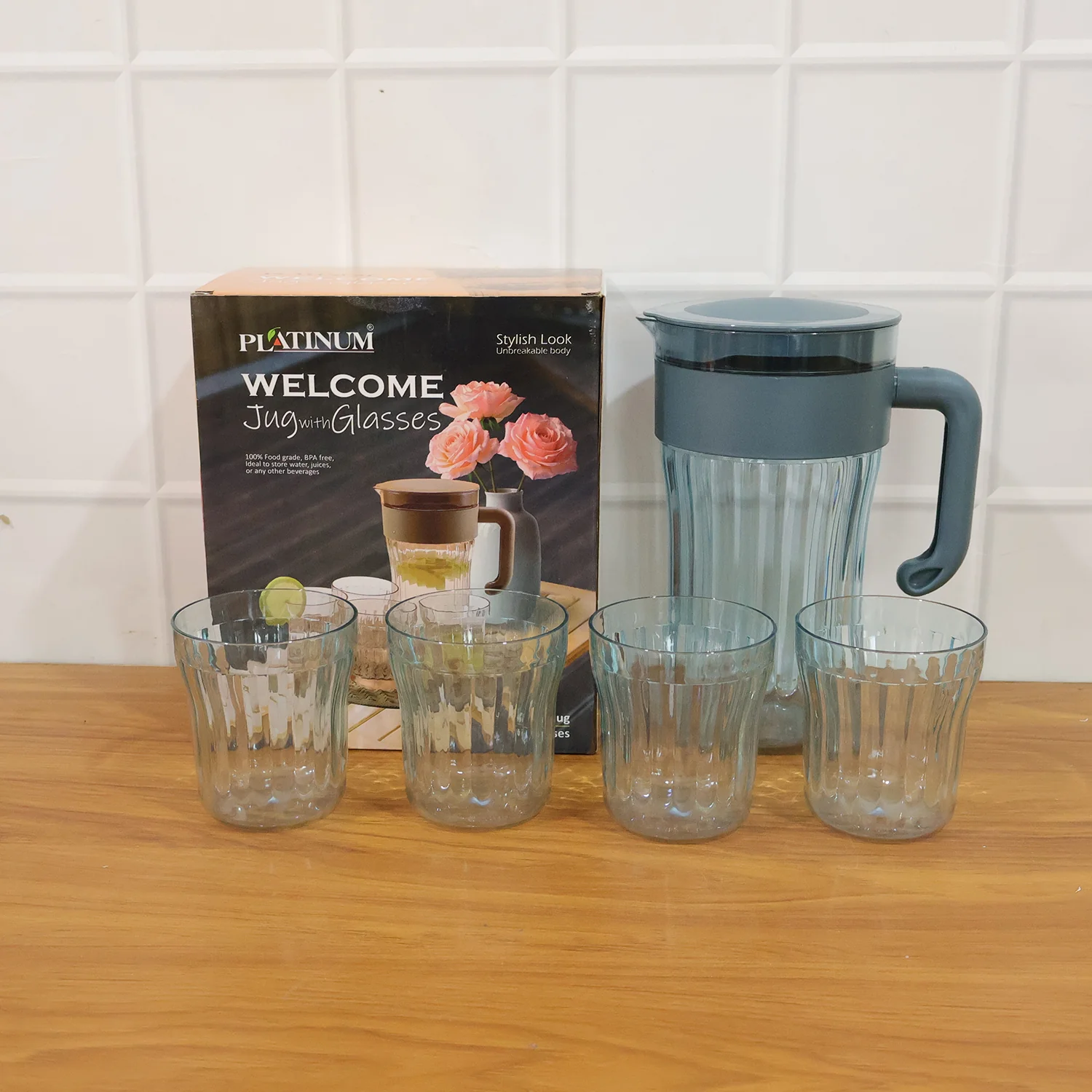 Multipurpose Plastic Water Juice Serving Jug with 4 Drinking Glasses Set (1 Set) - Image 8