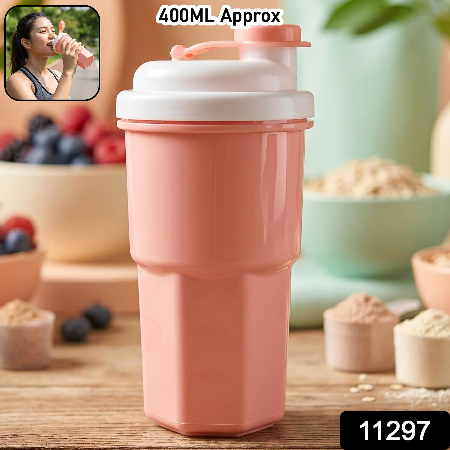Multipurpose Protein Tumbler with Secure Flip Lid (400ML Approx) - Image 2